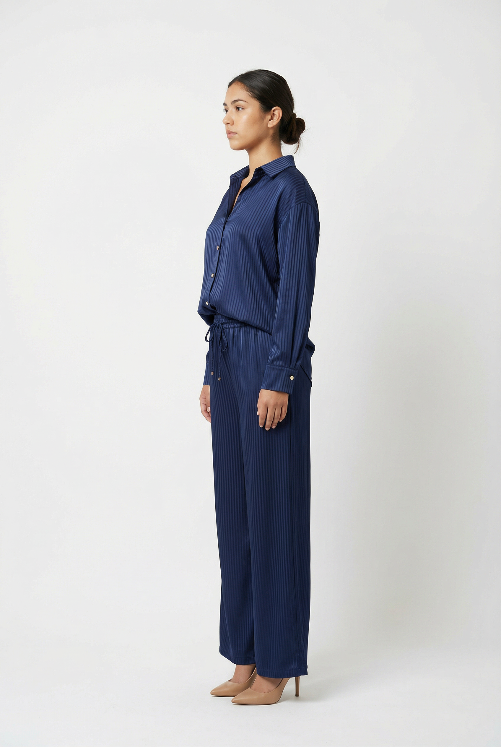 Satin Shadow Stripe Shirt & Pant Set