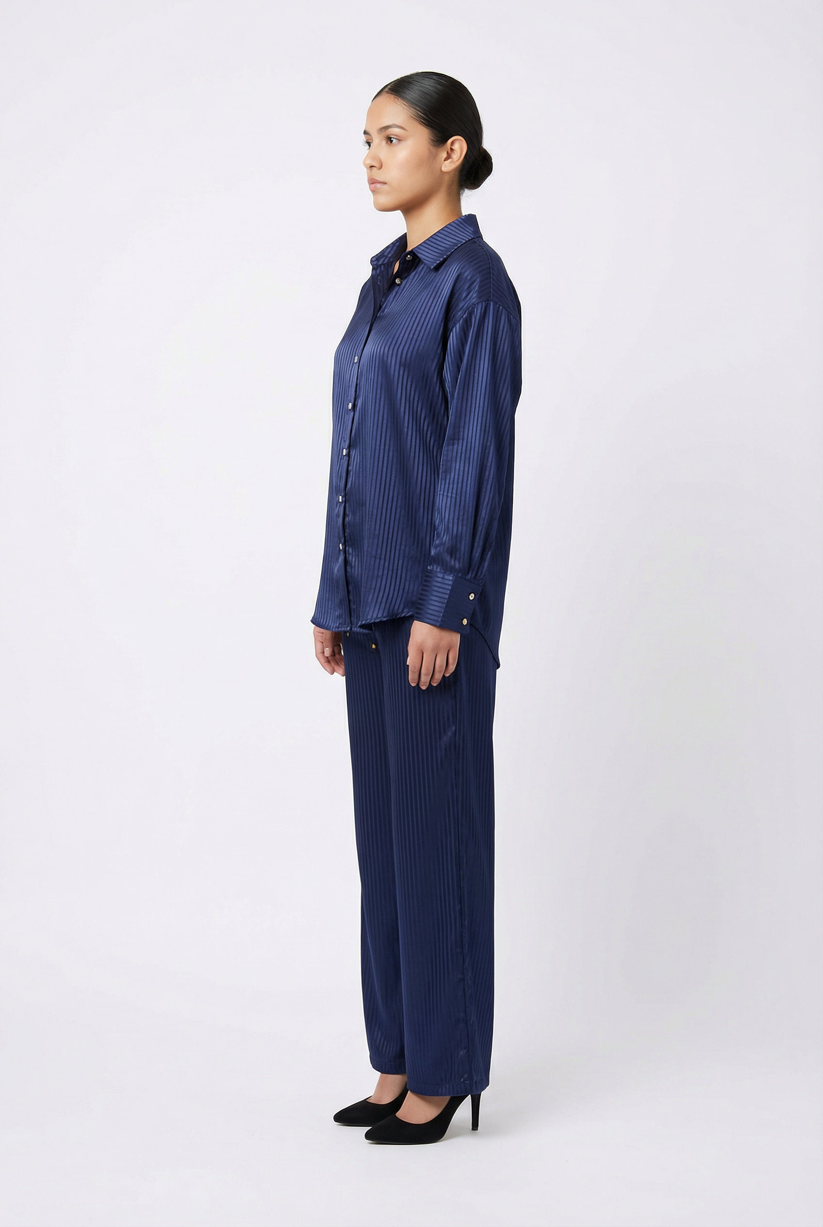 Satin Shadow Stripe Shirt & Pant Set