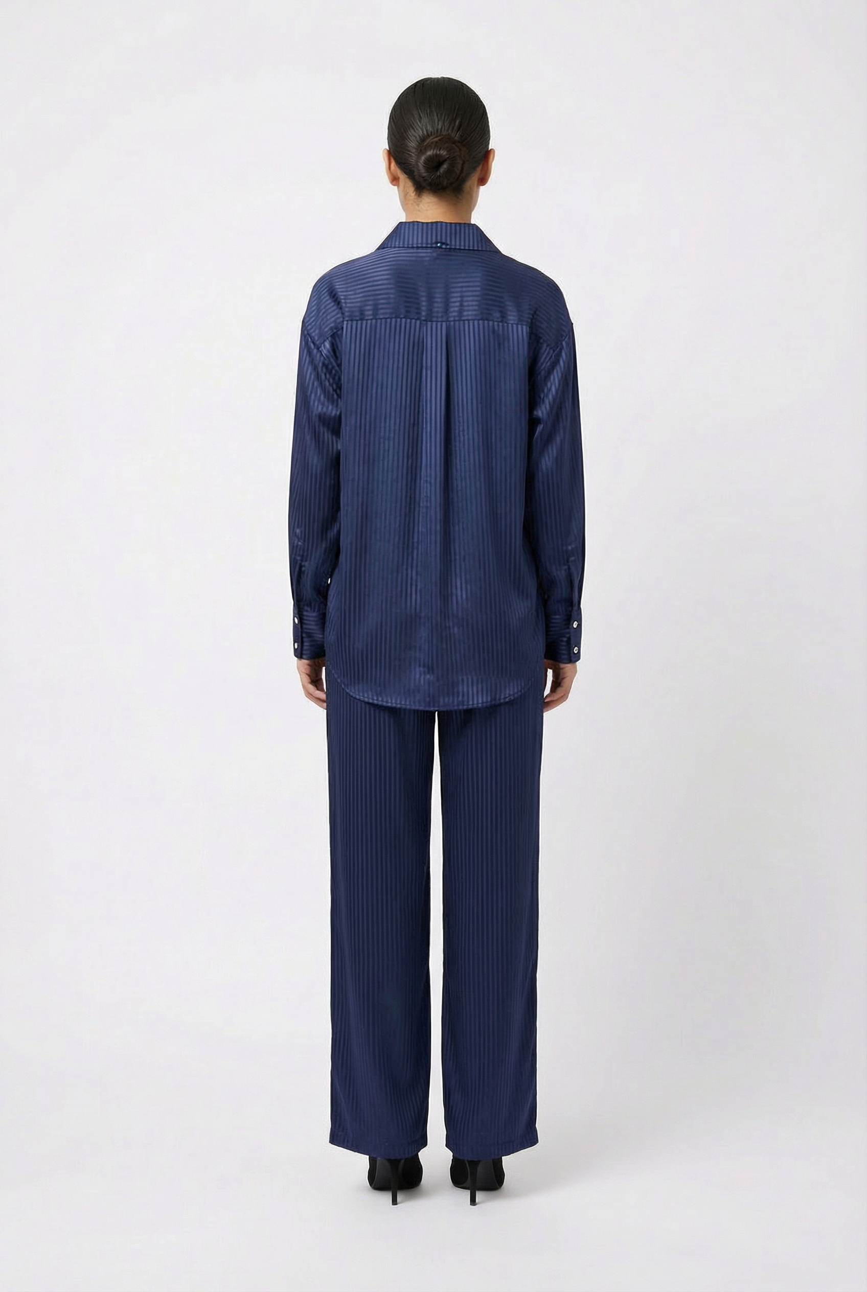 Satin Shadow Stripe Shirt & Pant Set