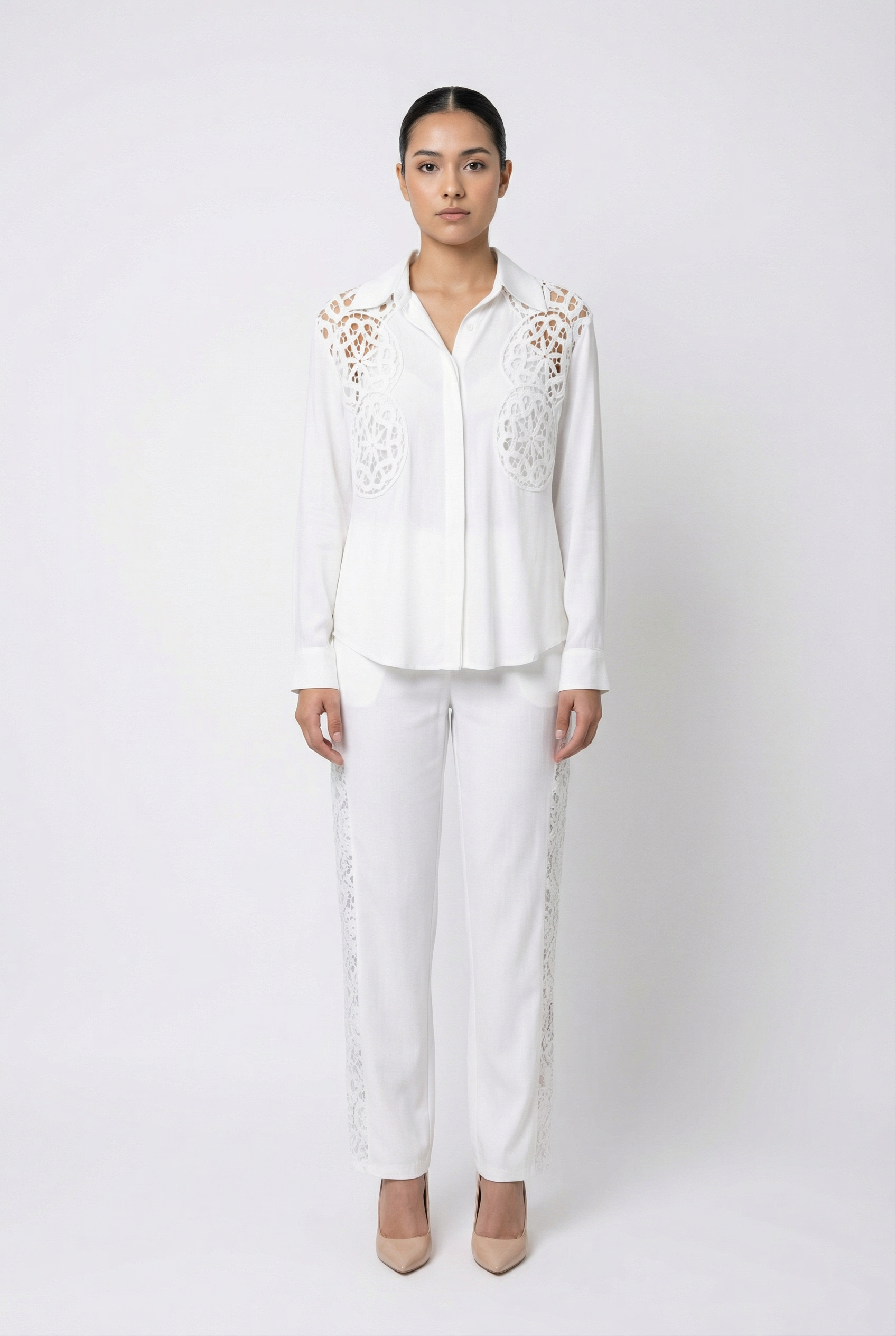 Lace Panel Single-Button Blazer Set