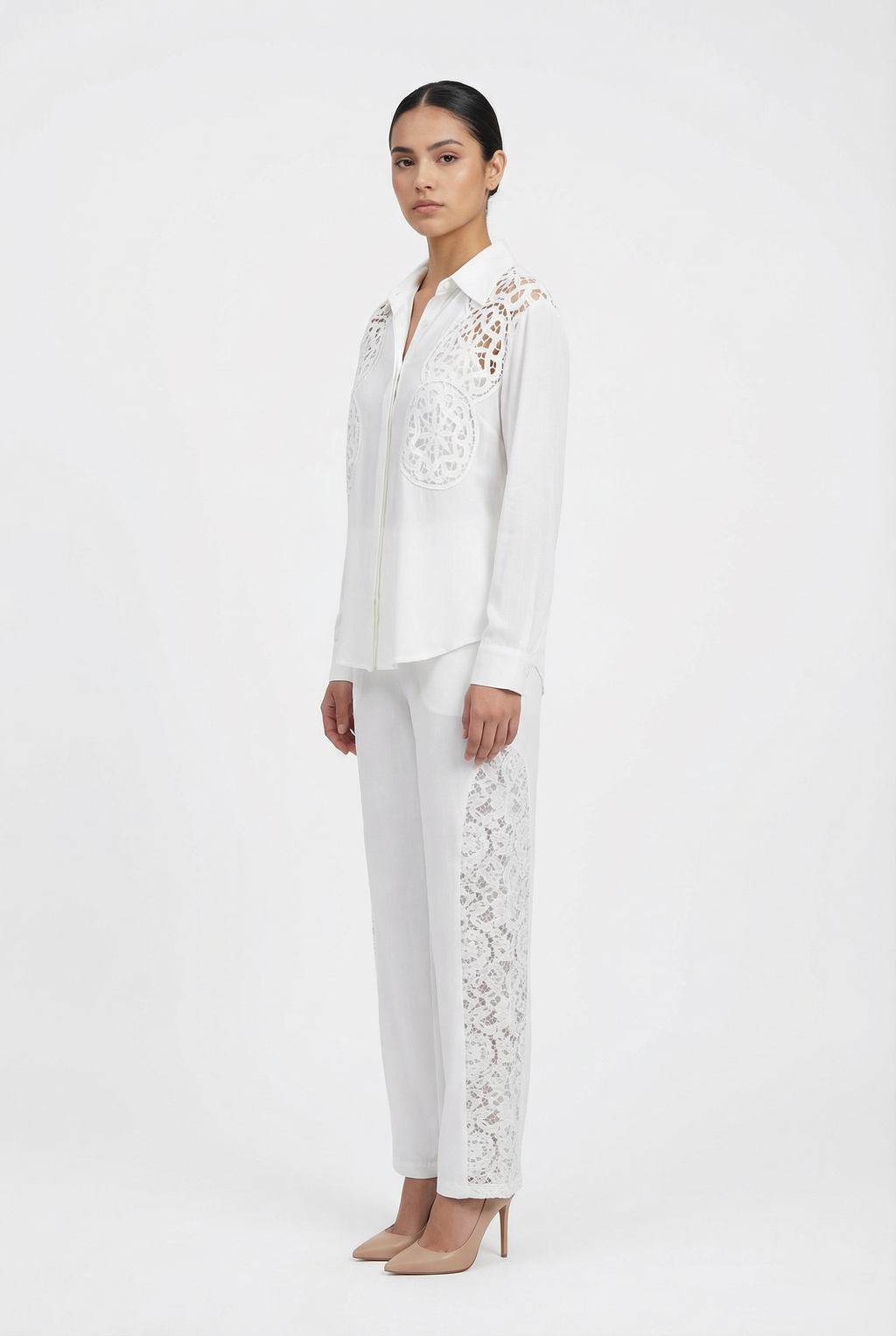 Lace Panel Single-Button Blazer Set