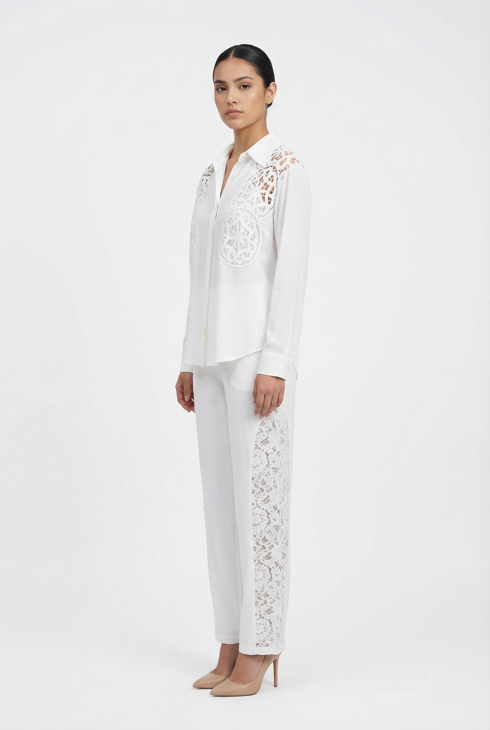 Lace Panel Single-Button Blazer Set