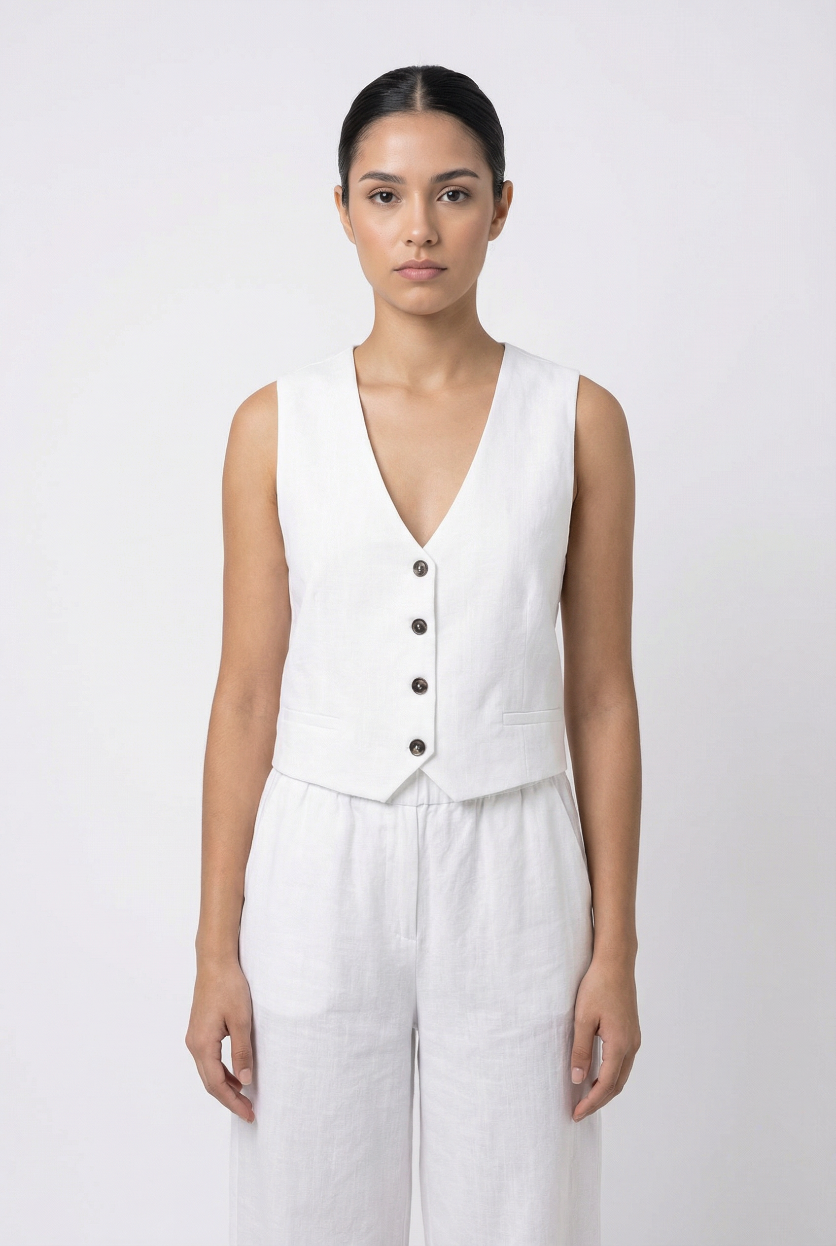 Button-Front Cotton Vest & Pant Set