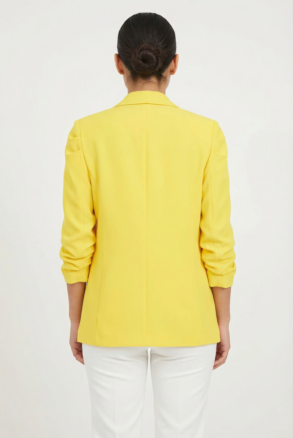 Ruched Puff Sleeve Open-Front Blazer