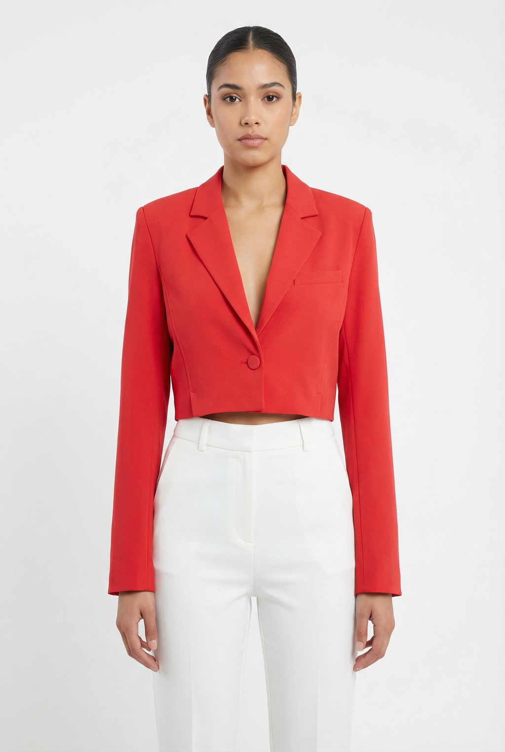 Tailored Single-Button Cropped Blazer