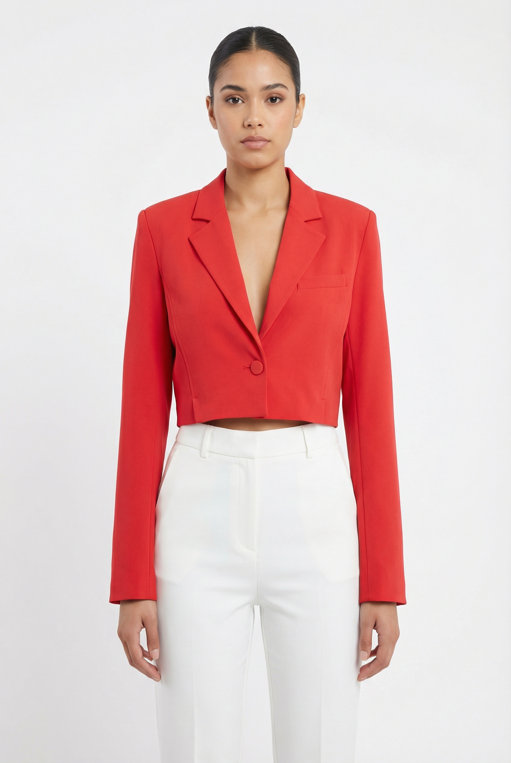 Tailored Single-Button Cropped Blazer