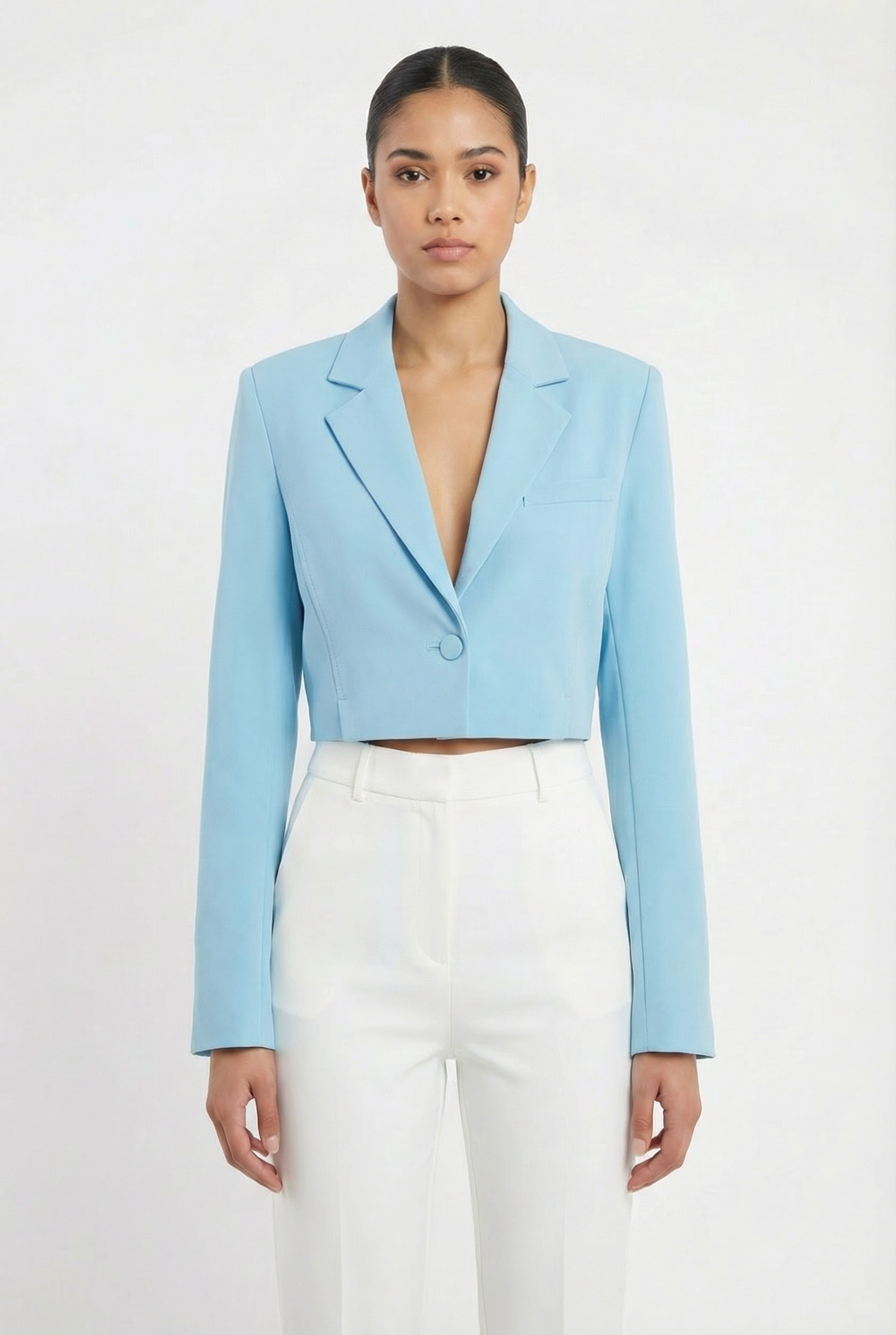 Tailored Single-Button Cropped Blazer