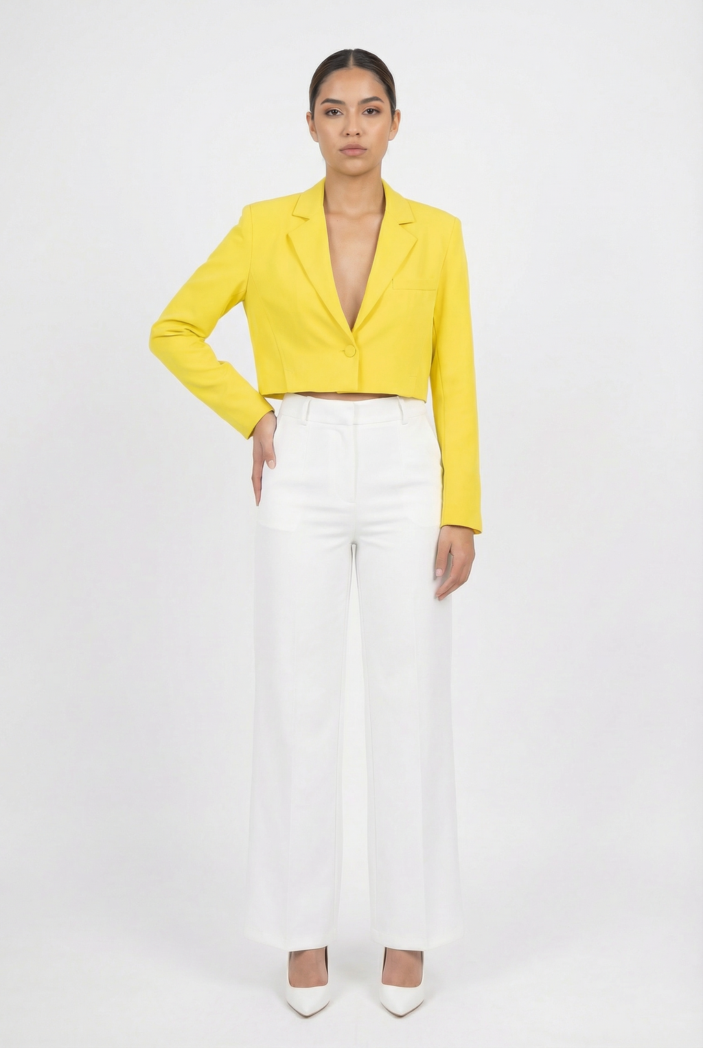 Tailored Single-Button Cropped Blazer