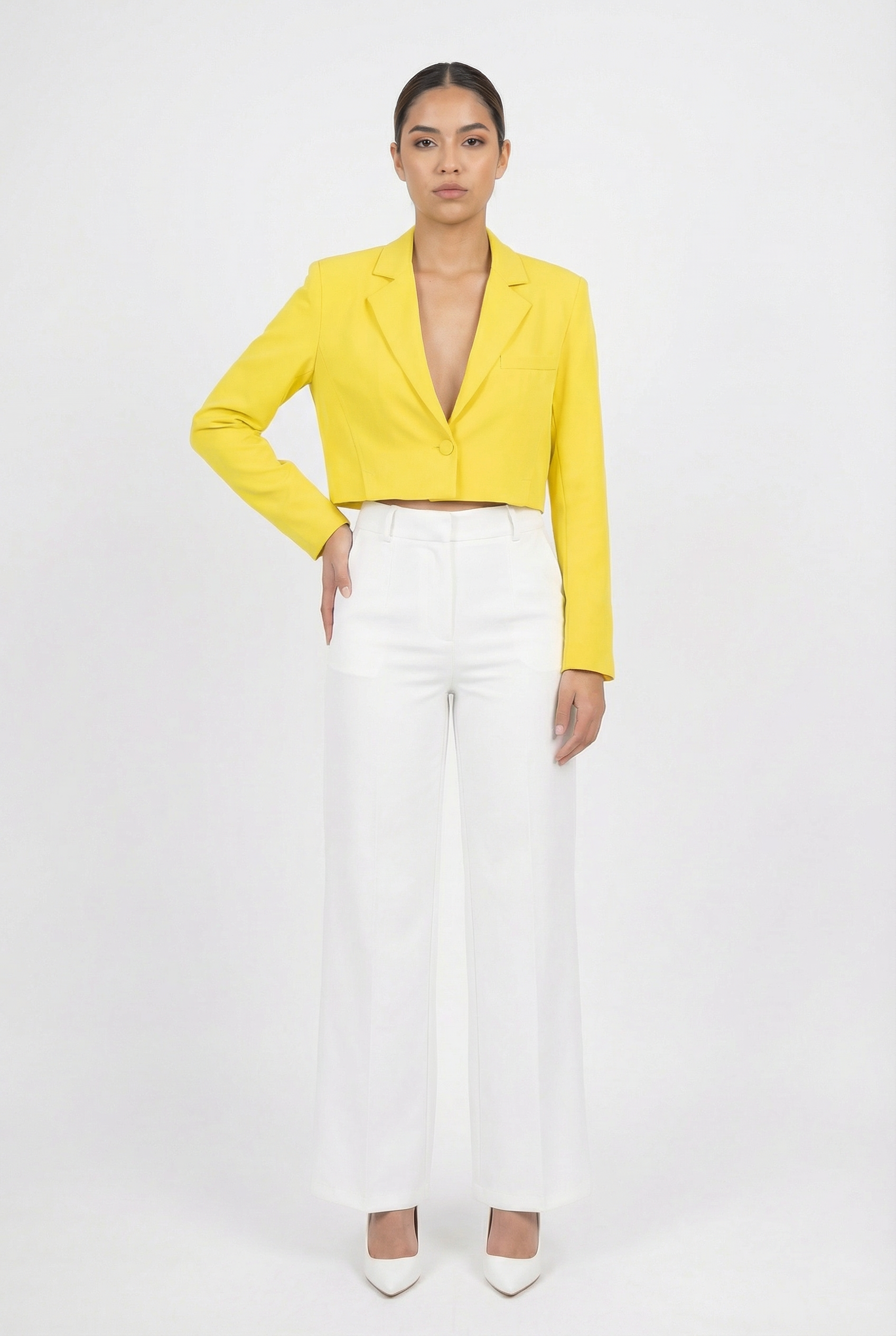 Tailored Single-Button Cropped Blazer