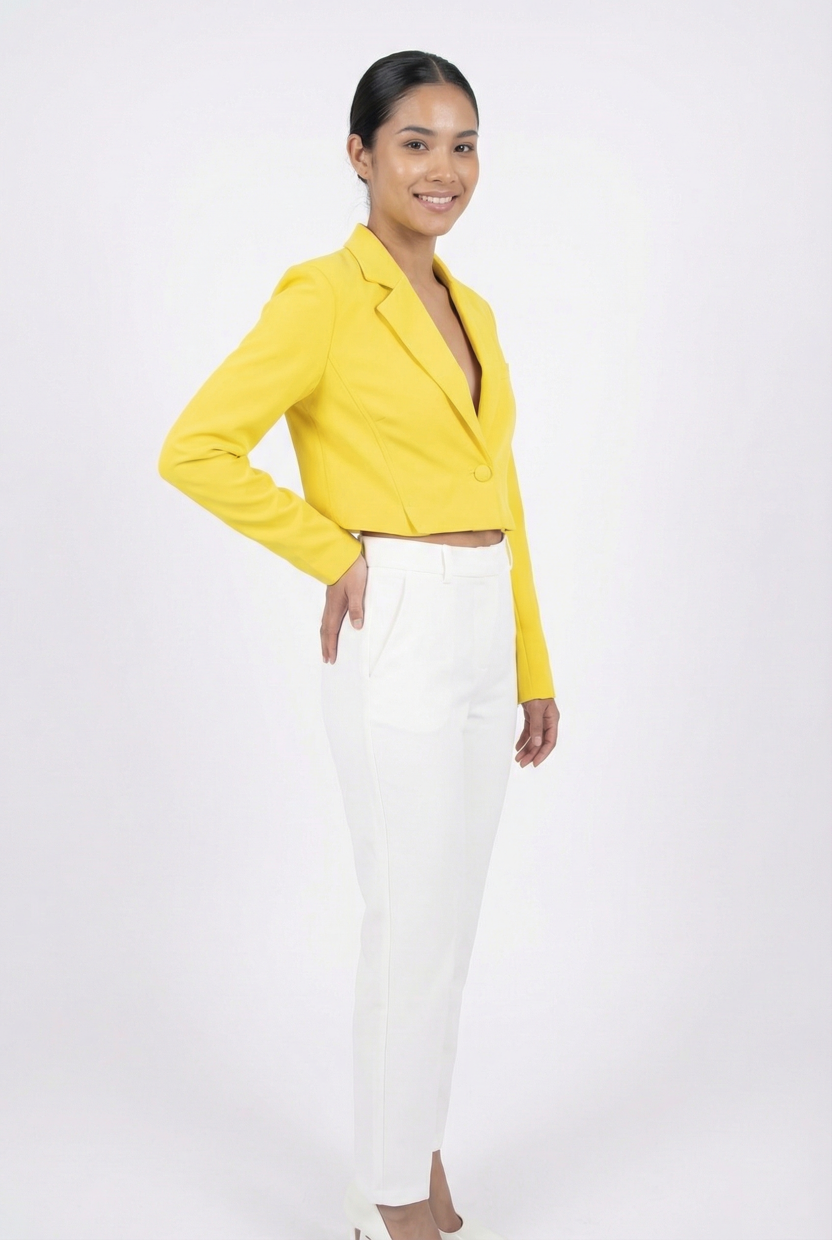 Tailored Single-Button Cropped Blazer