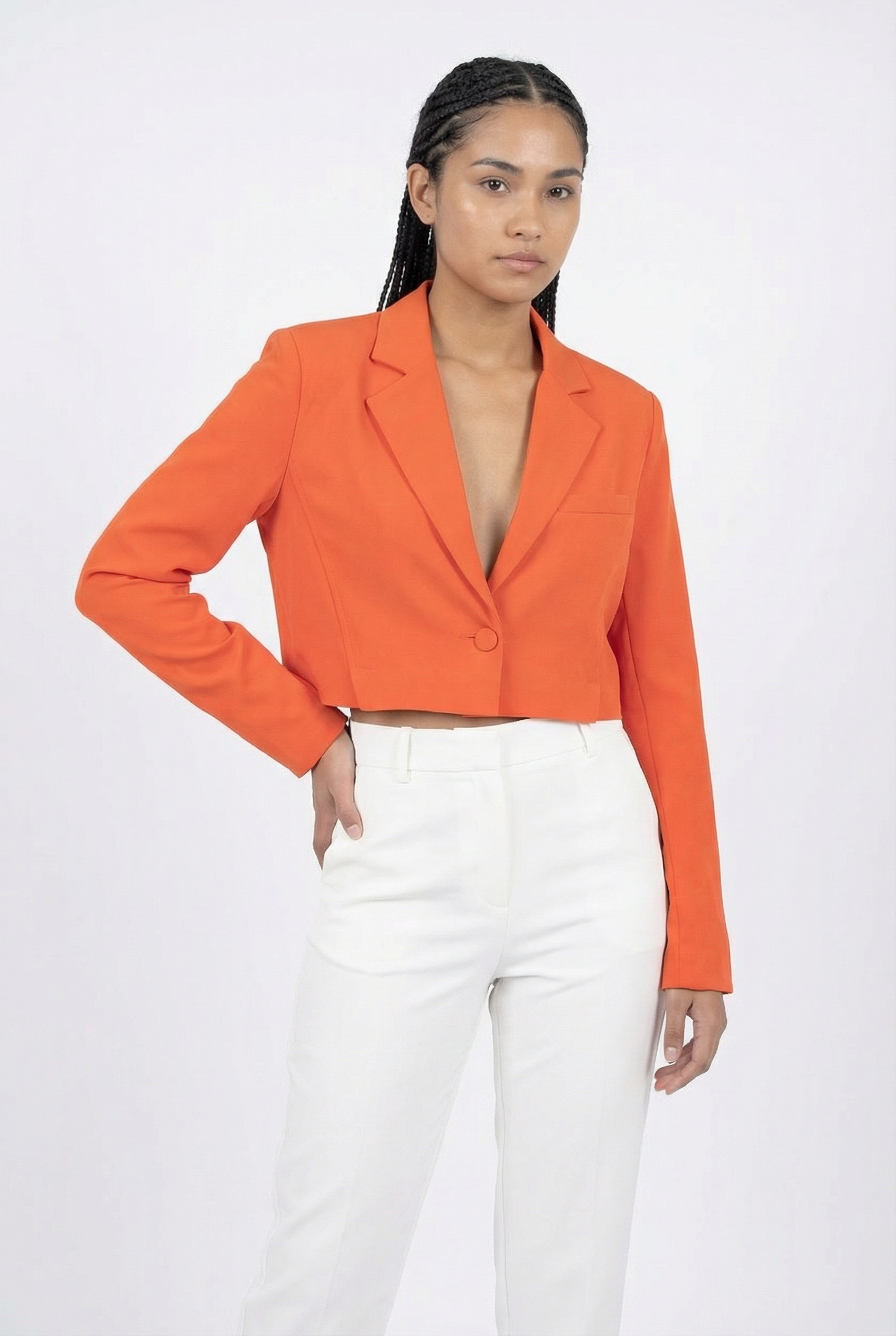 Tailored Single-Button Cropped Blazer