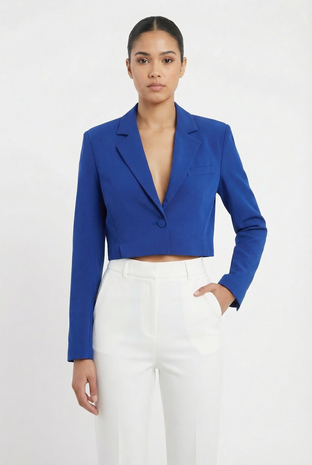 Tailored Single-Button Cropped Blazer