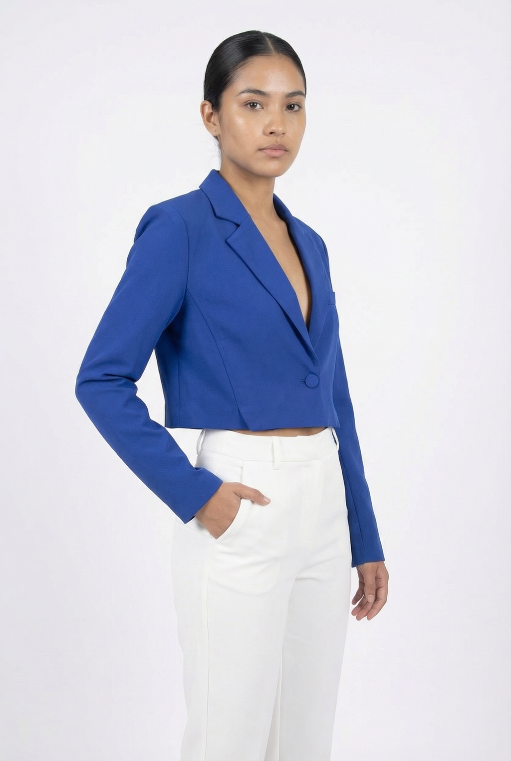 Tailored Single-Button Cropped Blazer