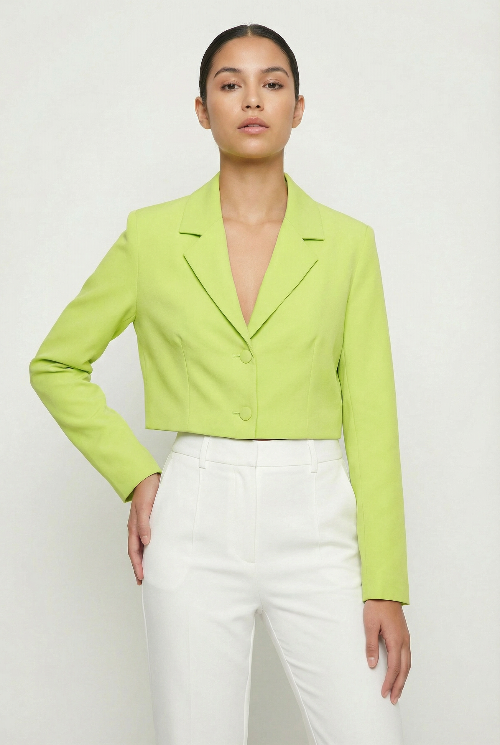 Classic Two-Button Cropped Blazer