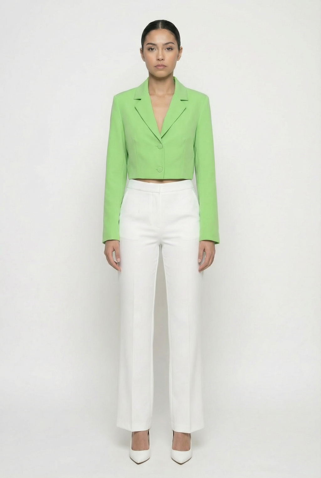 Classic Two-Button Cropped Blazer