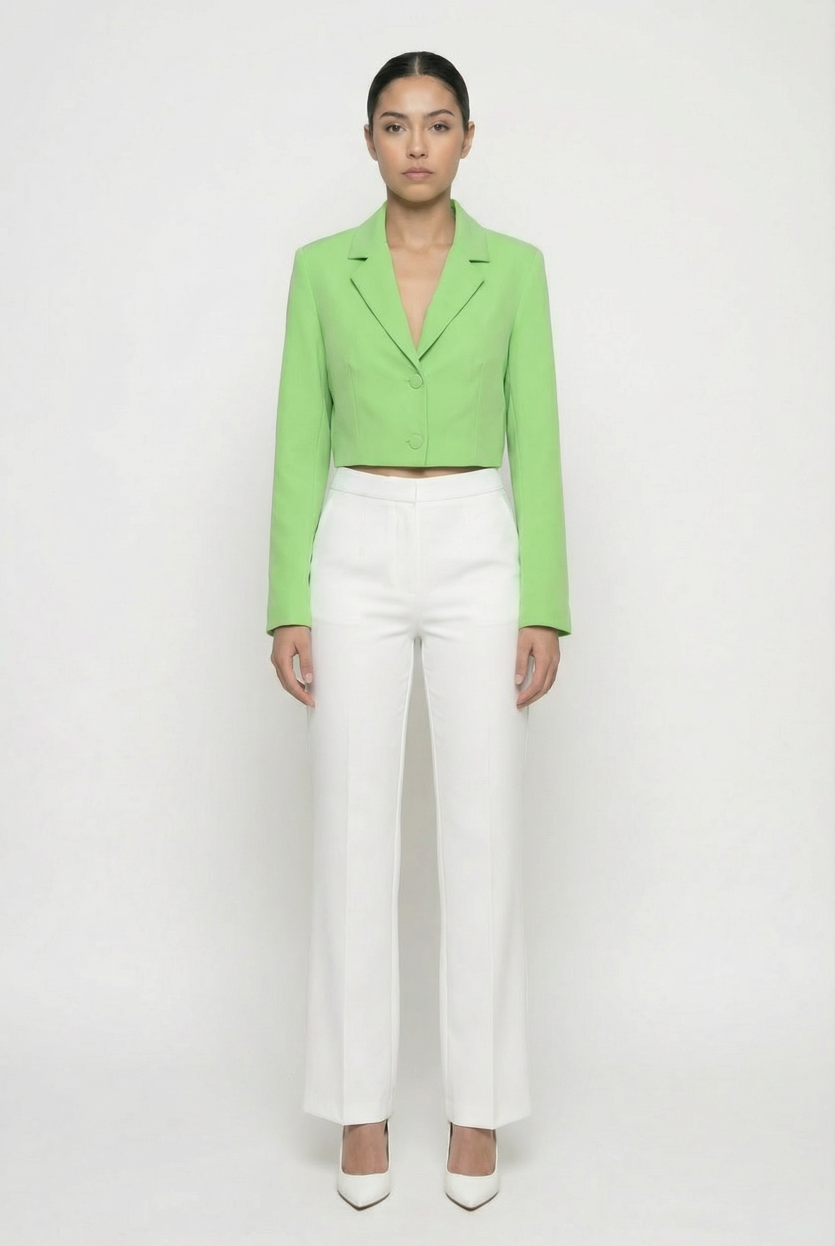Classic Two-Button Cropped Blazer