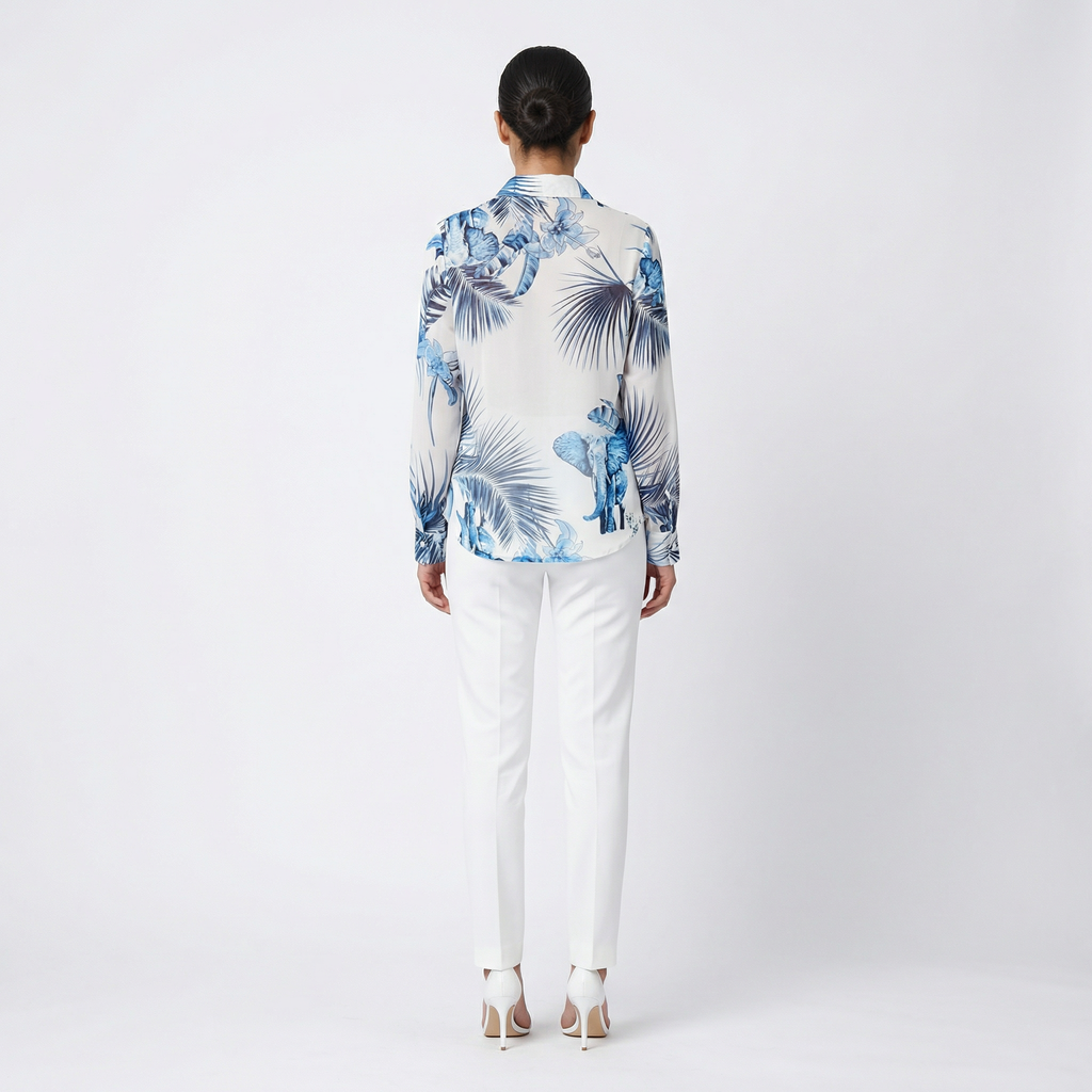 Tropical Print Tie-Neck Blouse