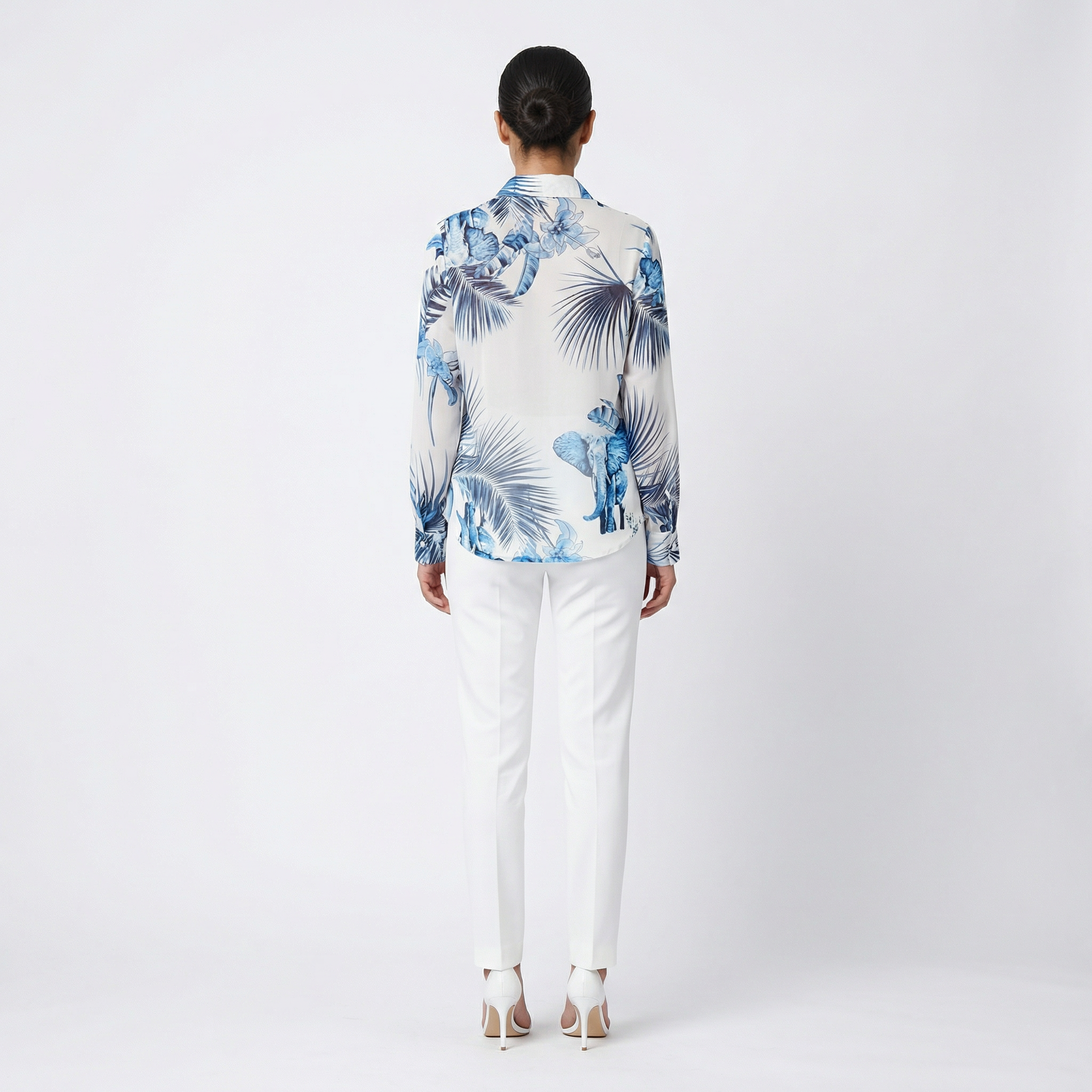 Tropical Print Tie-Neck Blouse