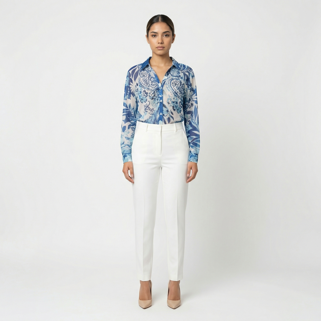 Sheer Paisley Floral Button-Down Shirt