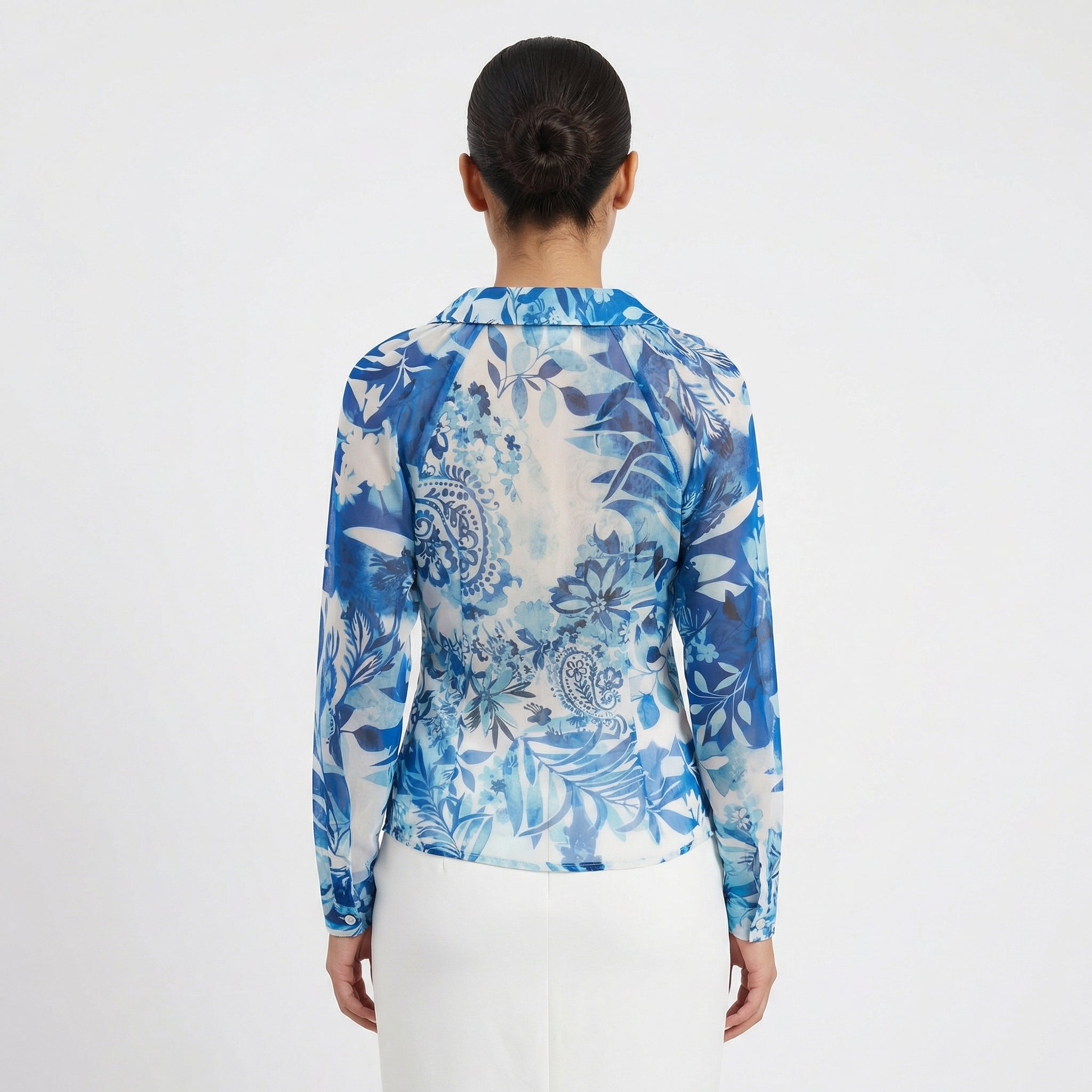 Sheer Paisley Floral Button-Down Shirt