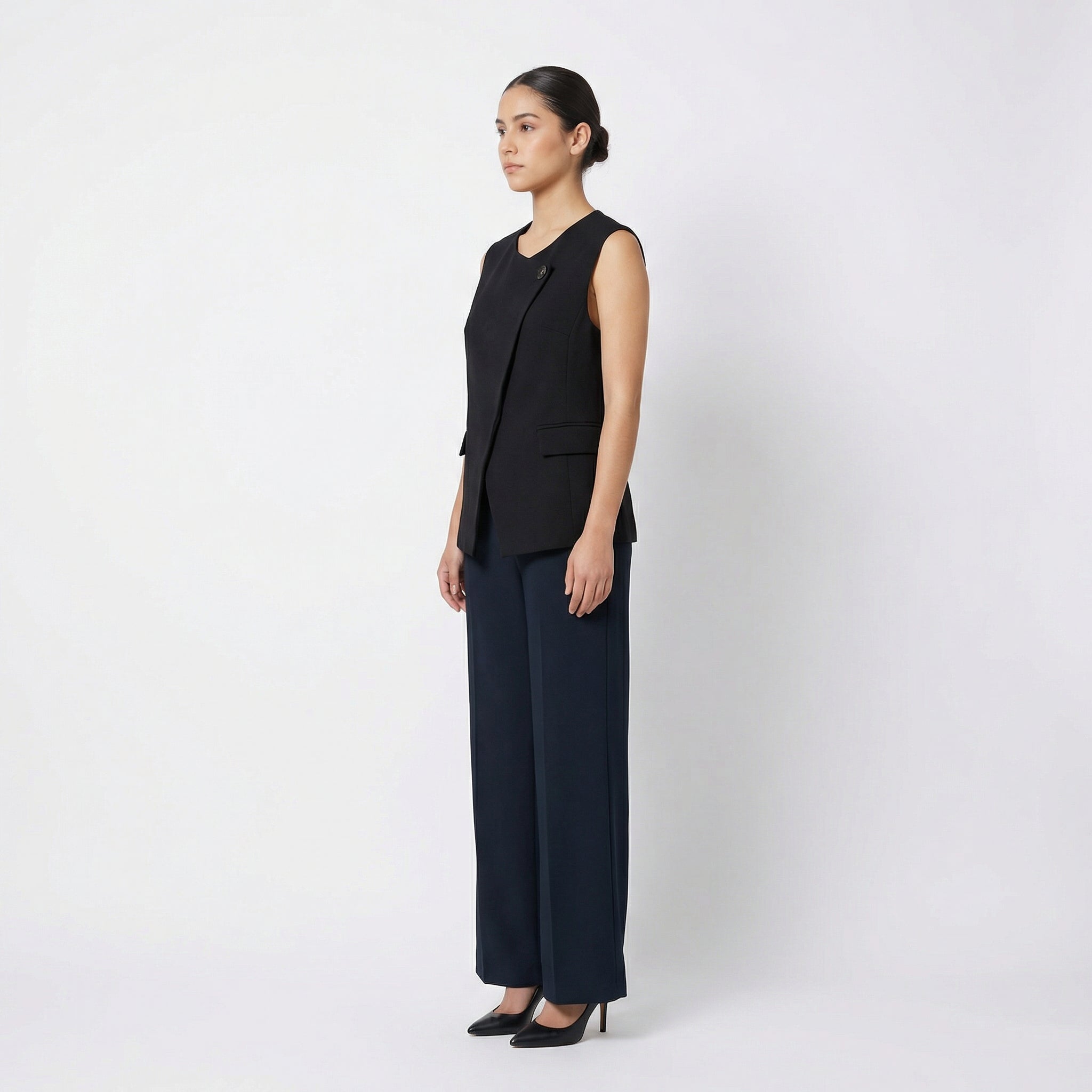 Asymmetric Wrap Vest & Wide-Leg Pant Set