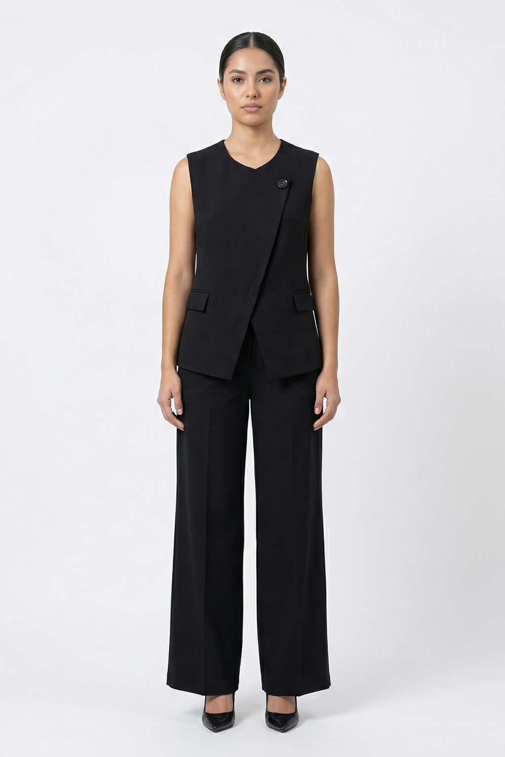 Asymmetric Wrap Vest & Wide-Leg Pant Set