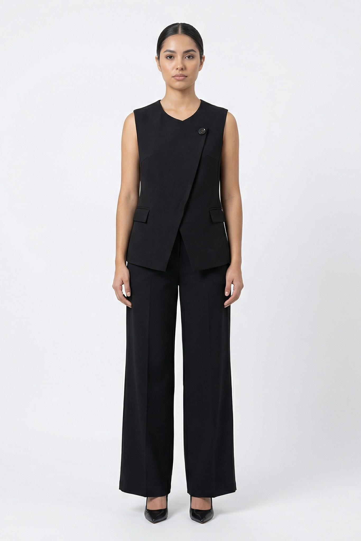 Asymmetric Wrap Vest & Wide-Leg Pant Set
