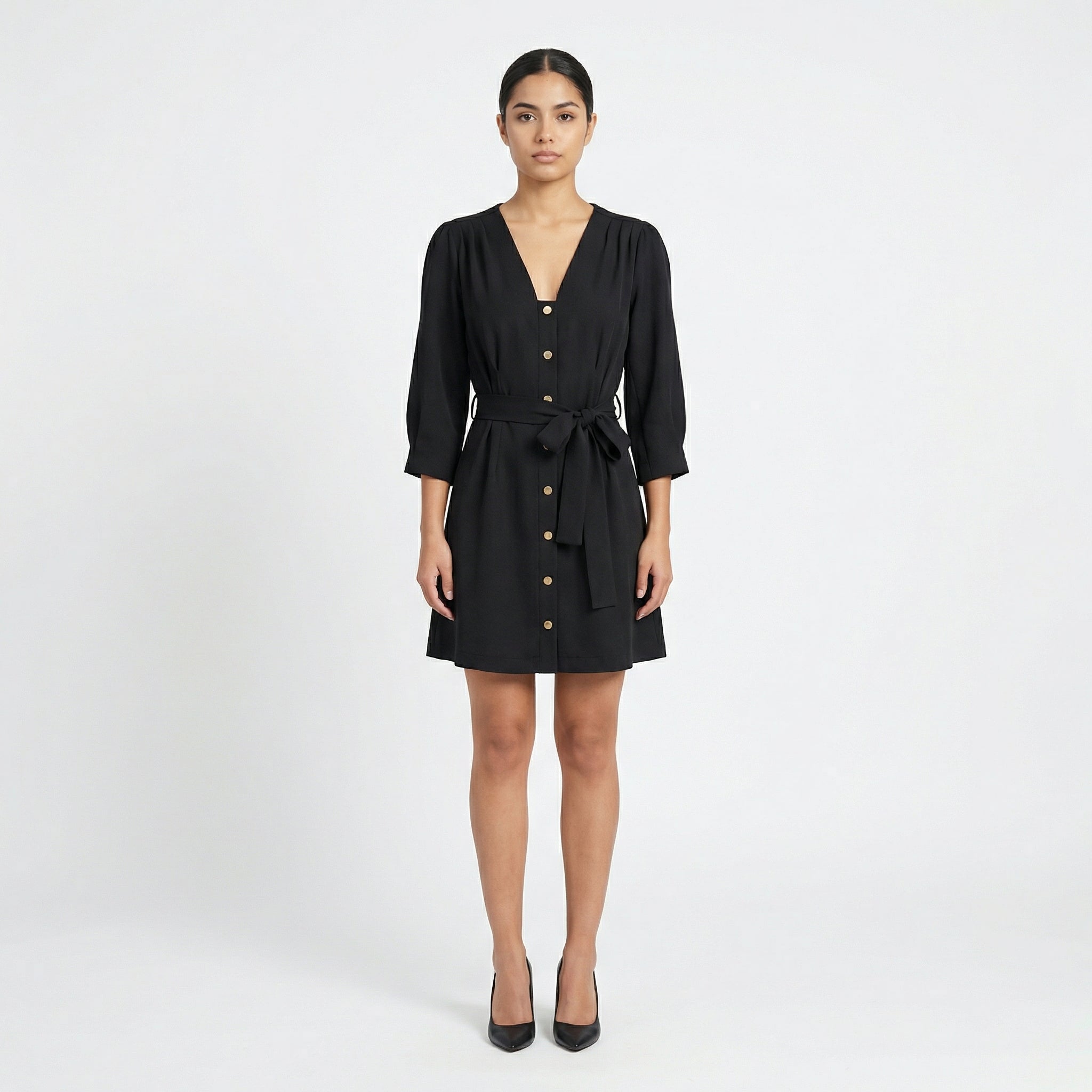 Button-Down Tie-Waist Mini Dress