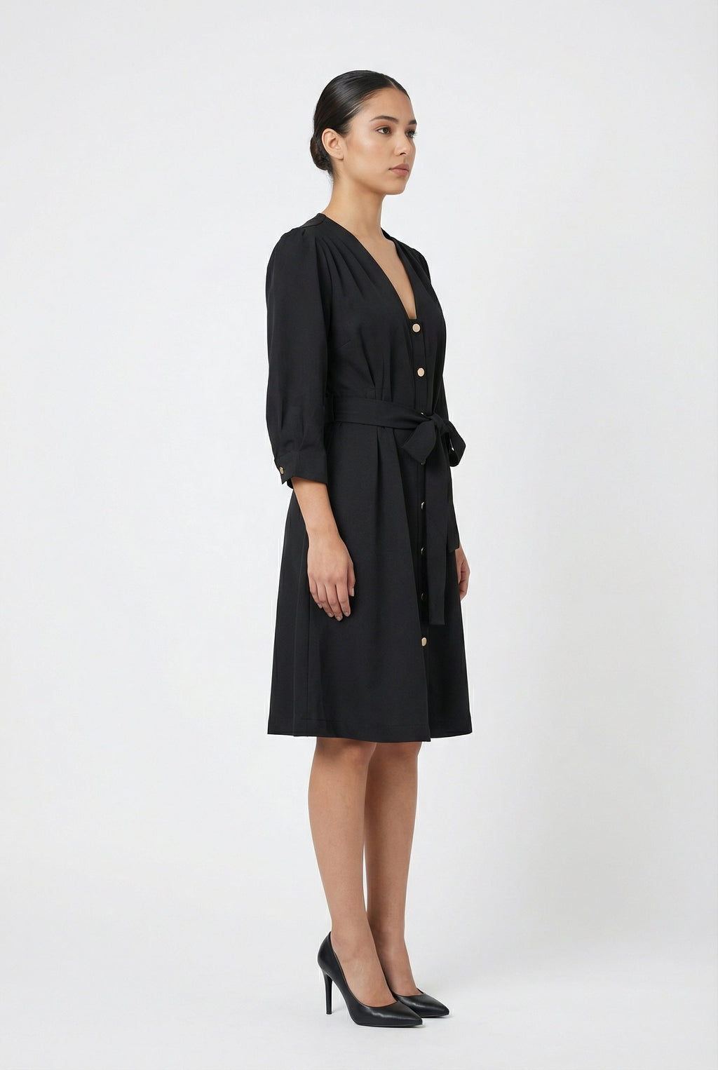 Button-Down Tie-Waist Mini Dress