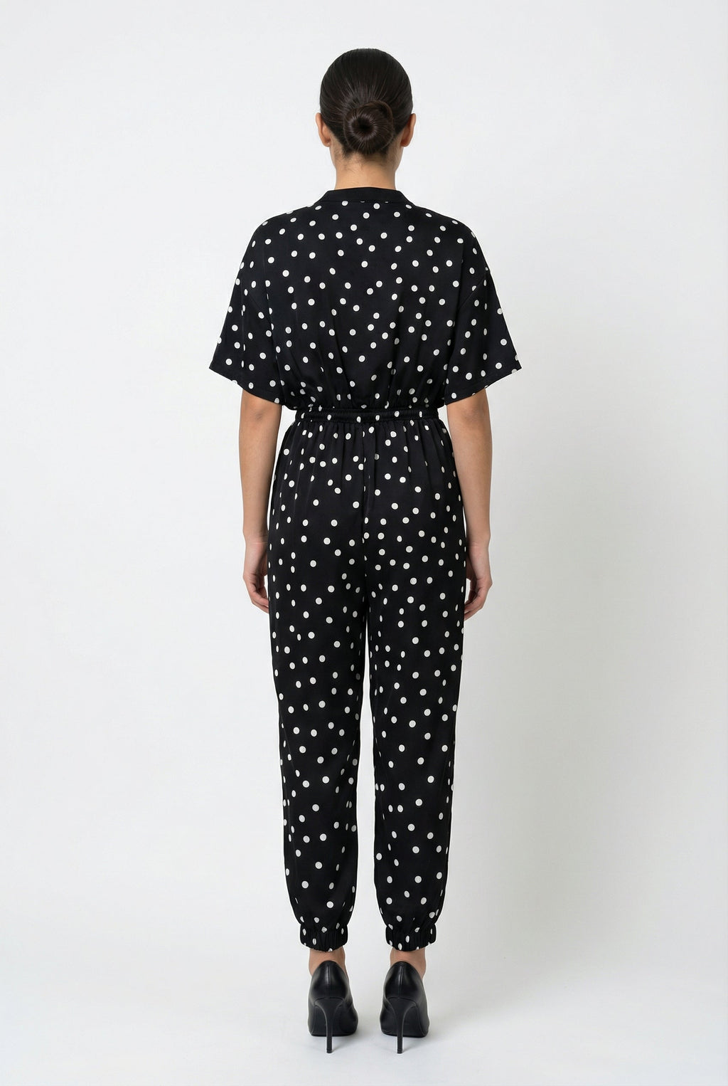 Polka Dot Zip-Front Jogger Jumpsuit