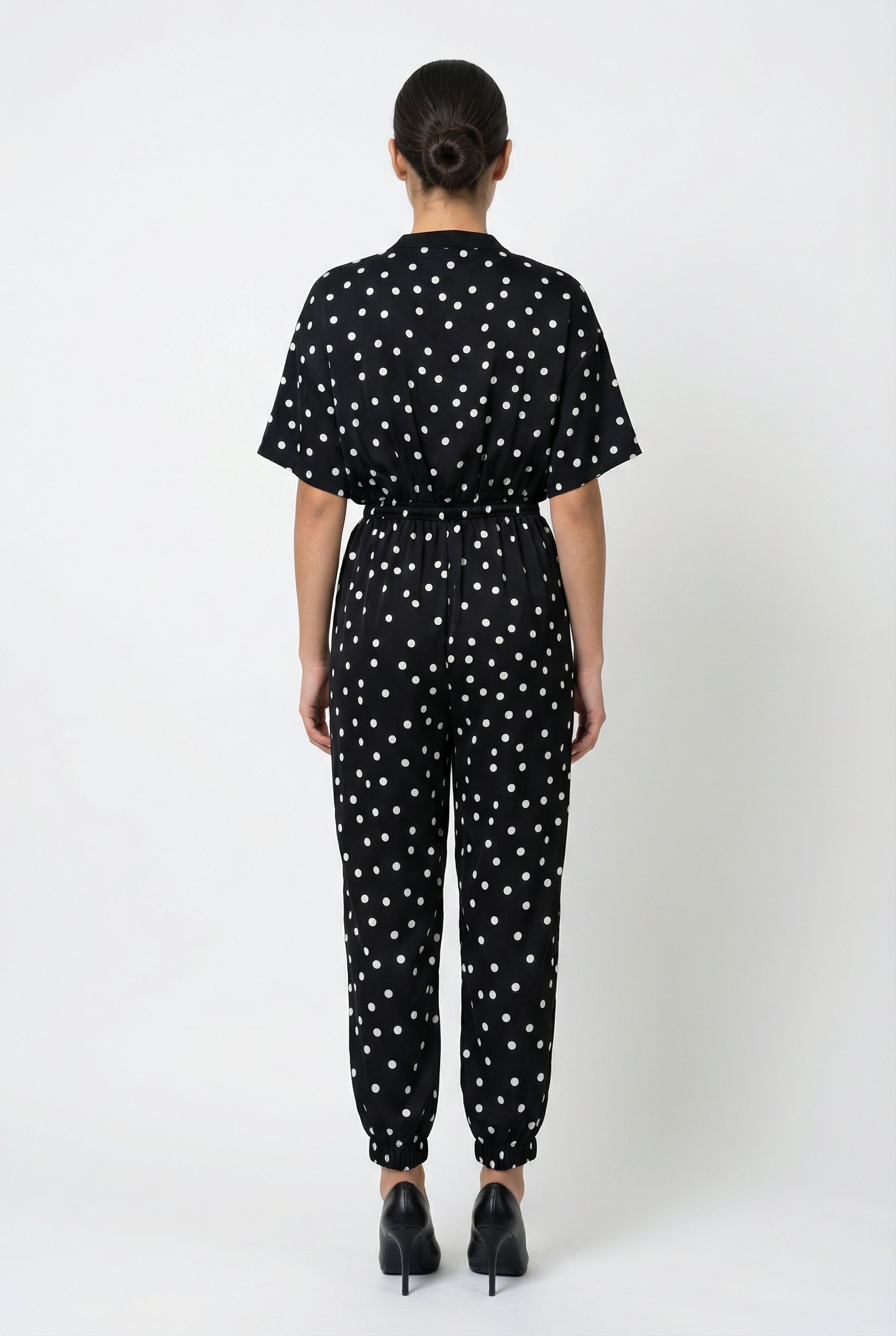 Polka Dot Zip-Front Jogger Jumpsuit