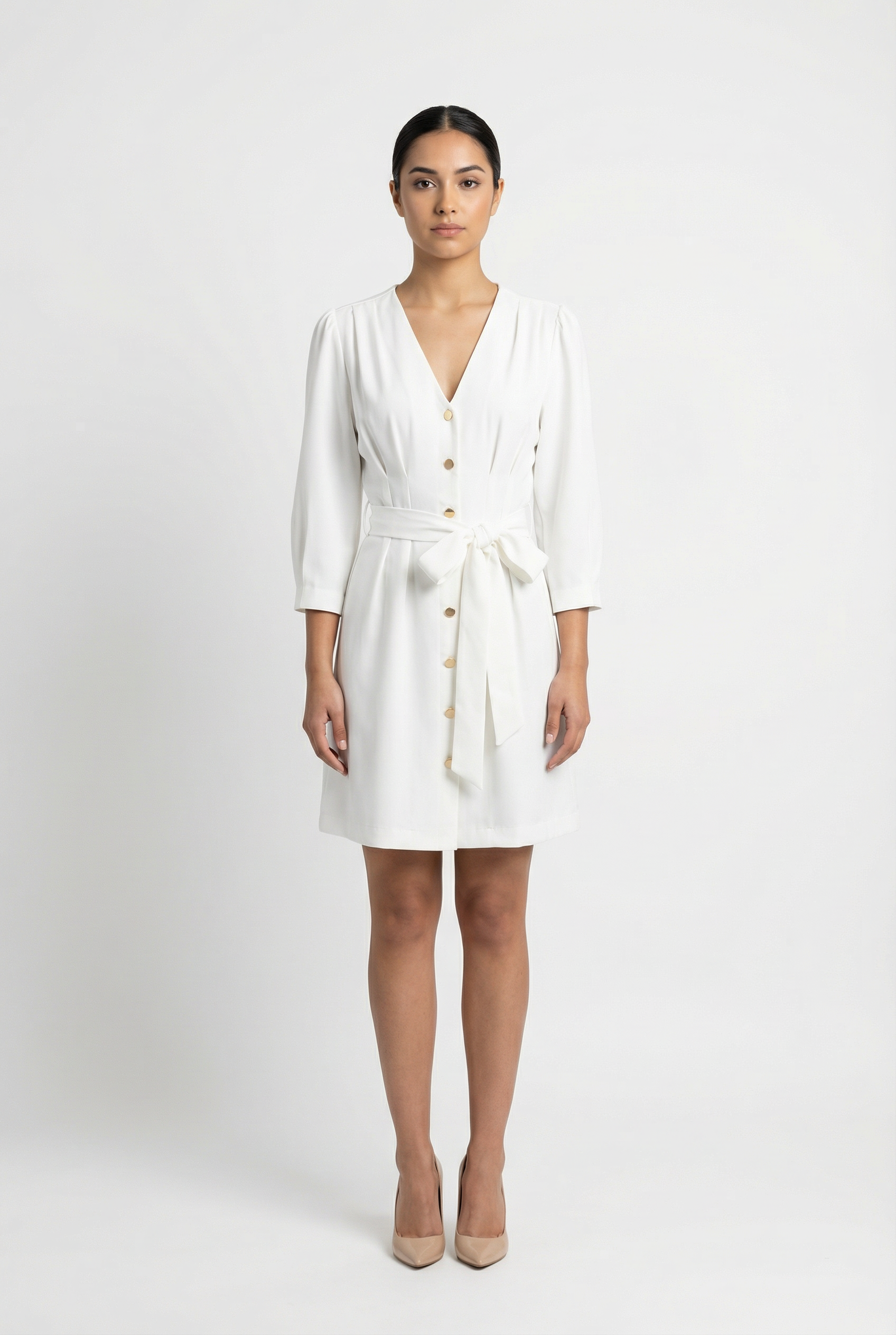 Button-Down Tie-Waist Mini Dress