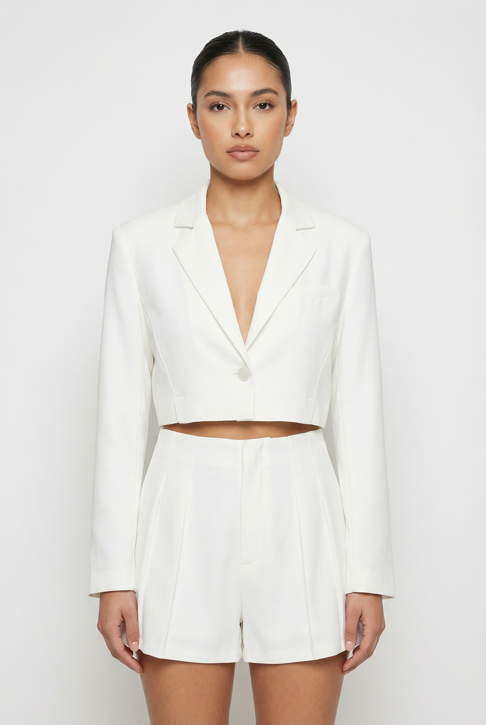 Tailored Single-Button Cropped Blazer