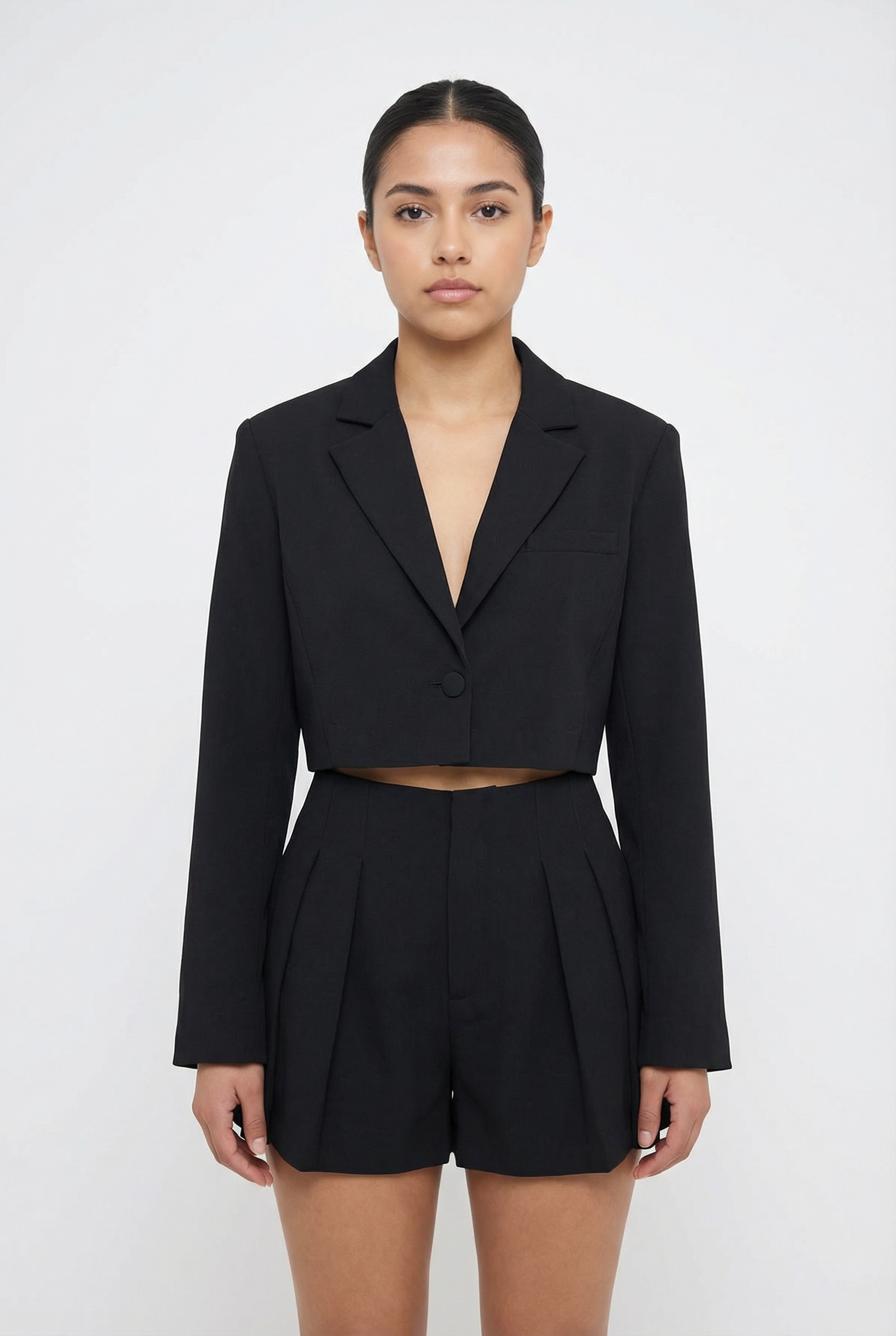 Tailored Single-Button Cropped Blazer