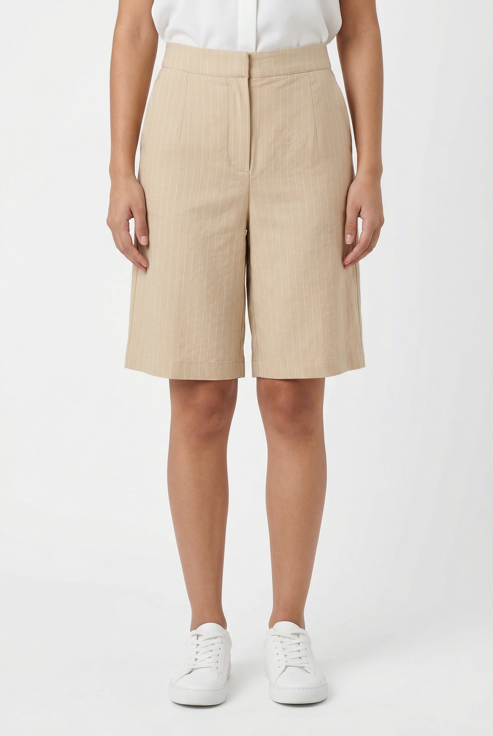 Pinstripe Linen-Blend Bermuda Shorts