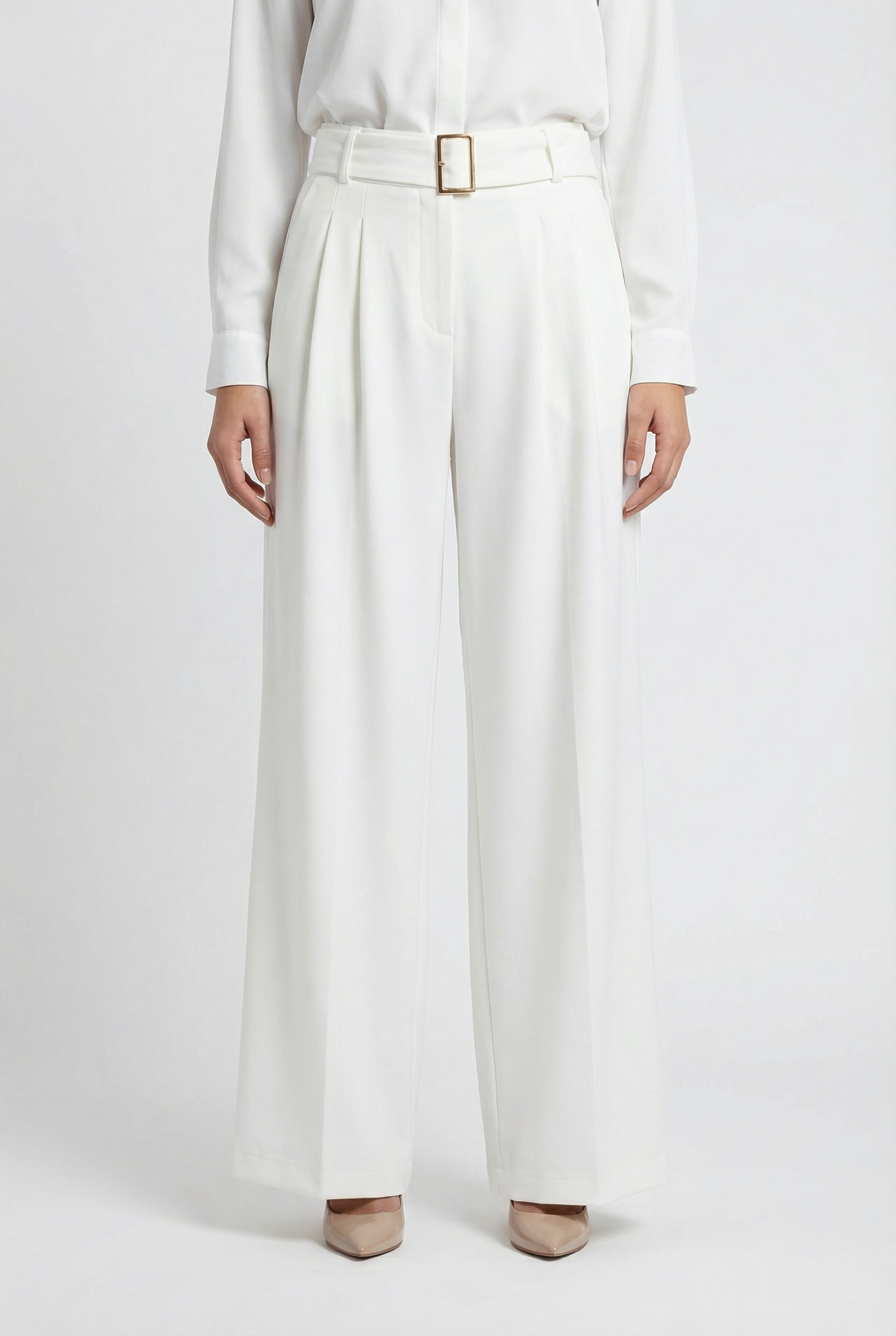 Belted High-Waist Wide-Leg Trousers