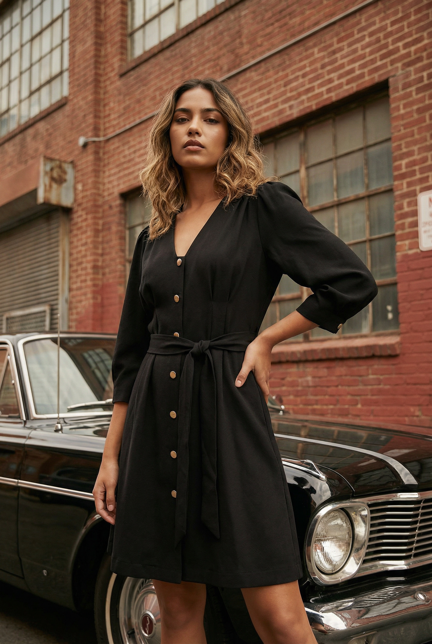 Button-Down Tie-Waist Mini Dress