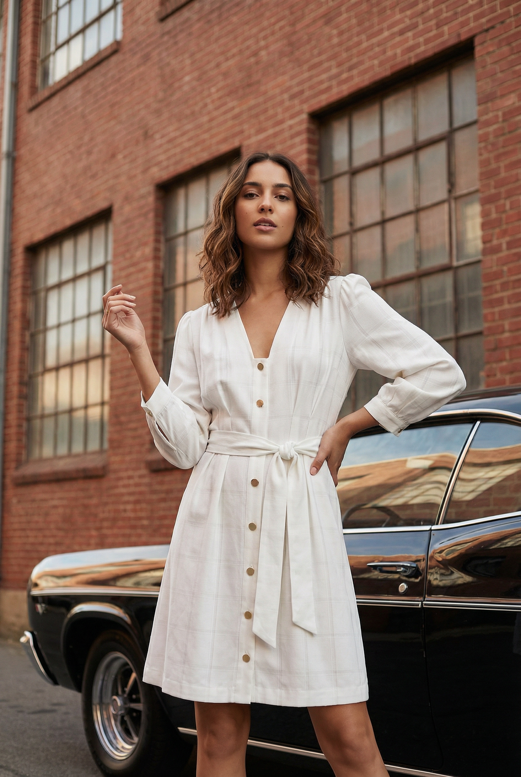 Button-Down Tie-Waist Mini Dress