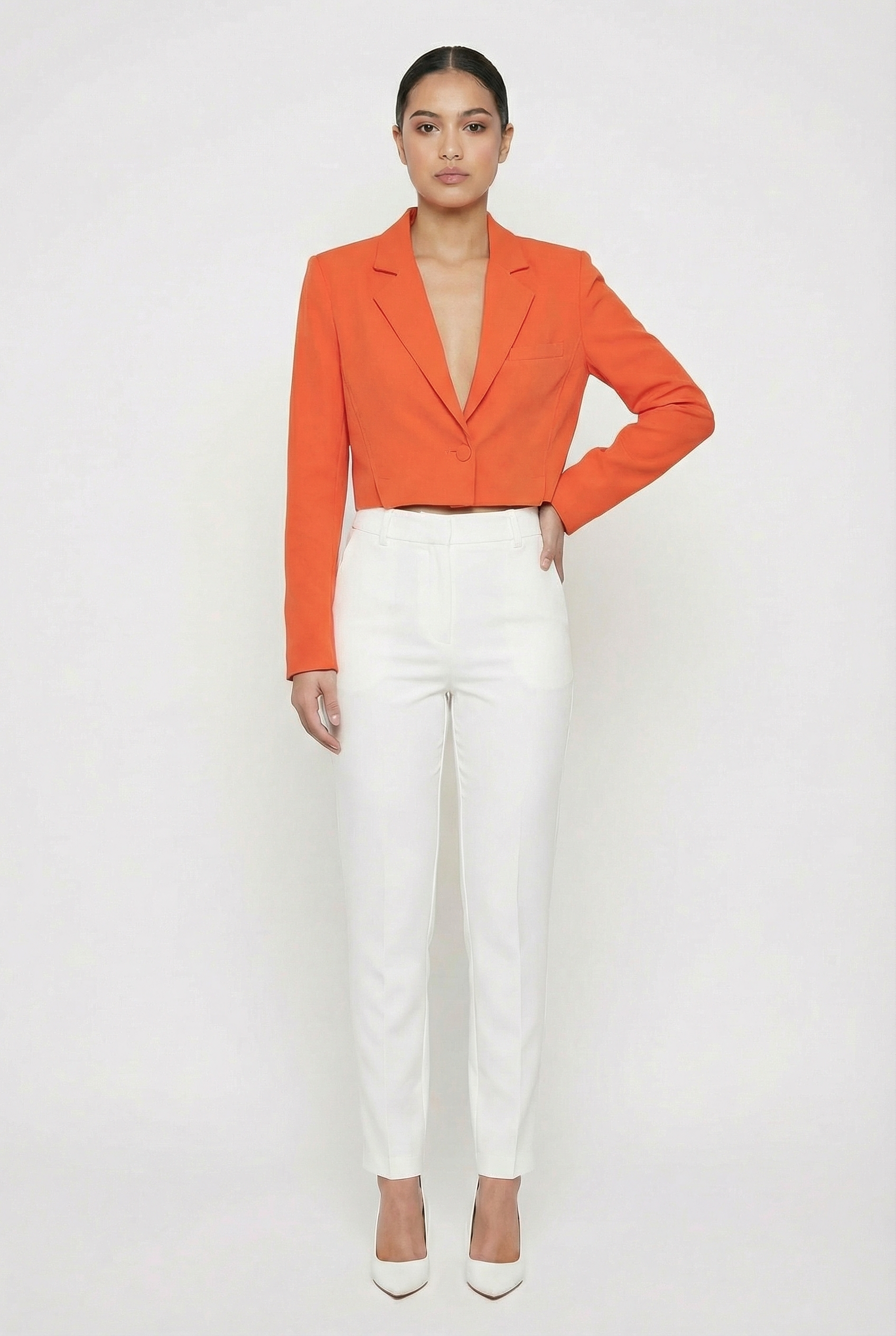 Ruched Puff Sleeve Open-Front Blazer