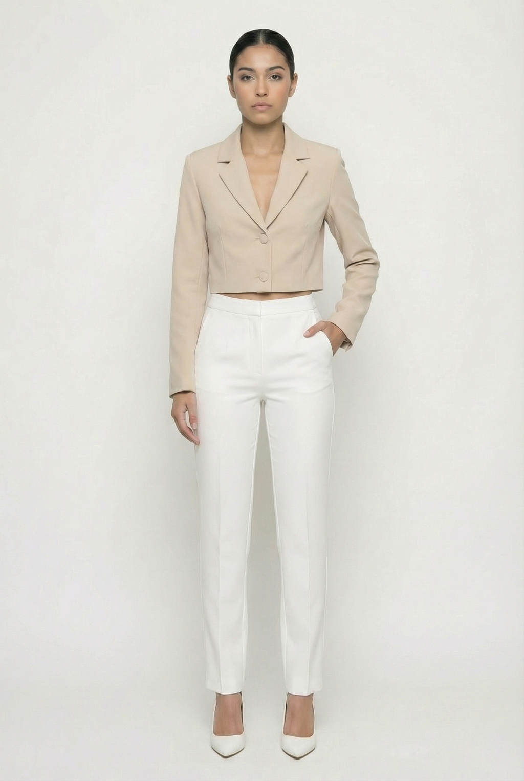 Classic Two-Button Cropped Blazer
