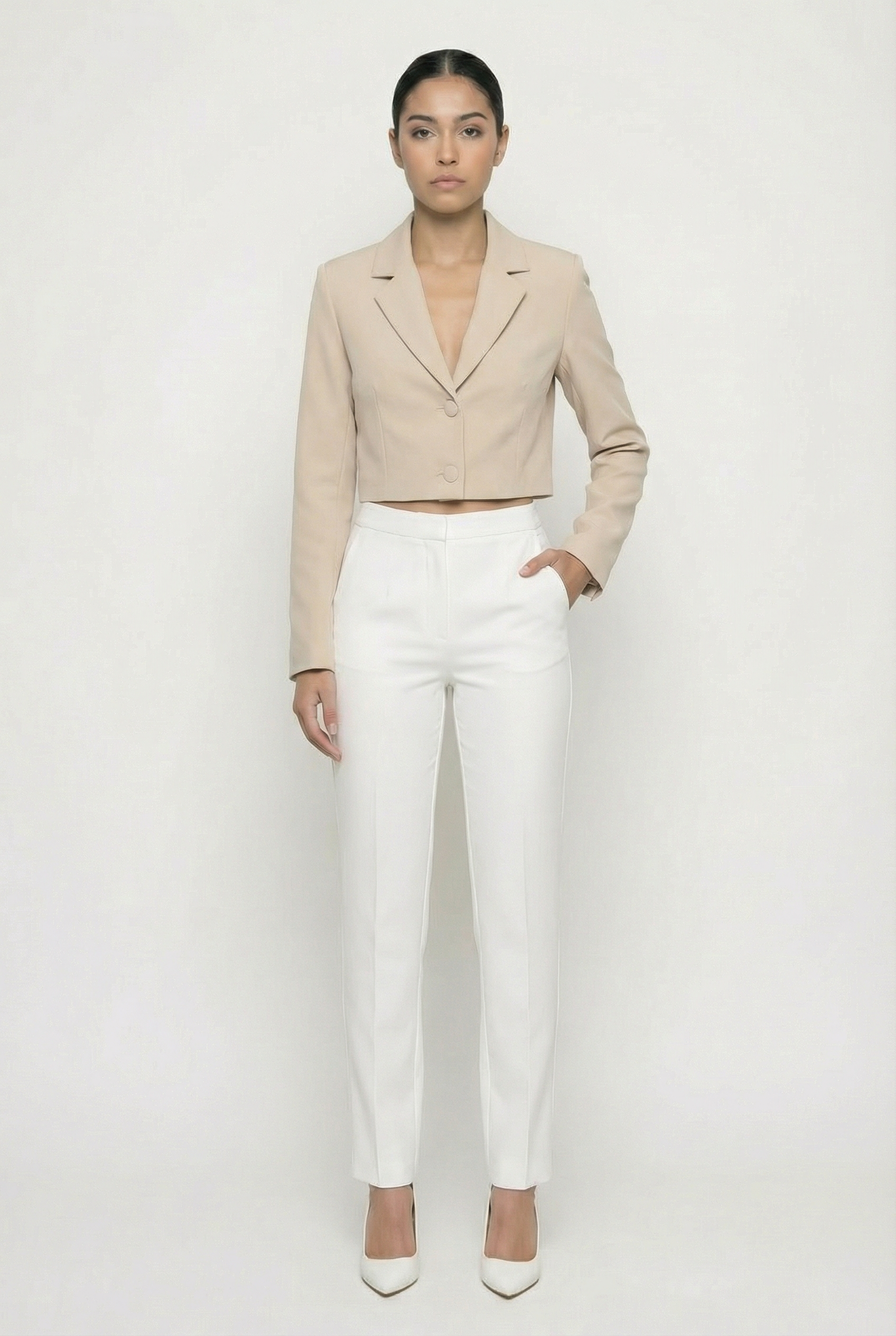 Classic Two-Button Cropped Blazer
