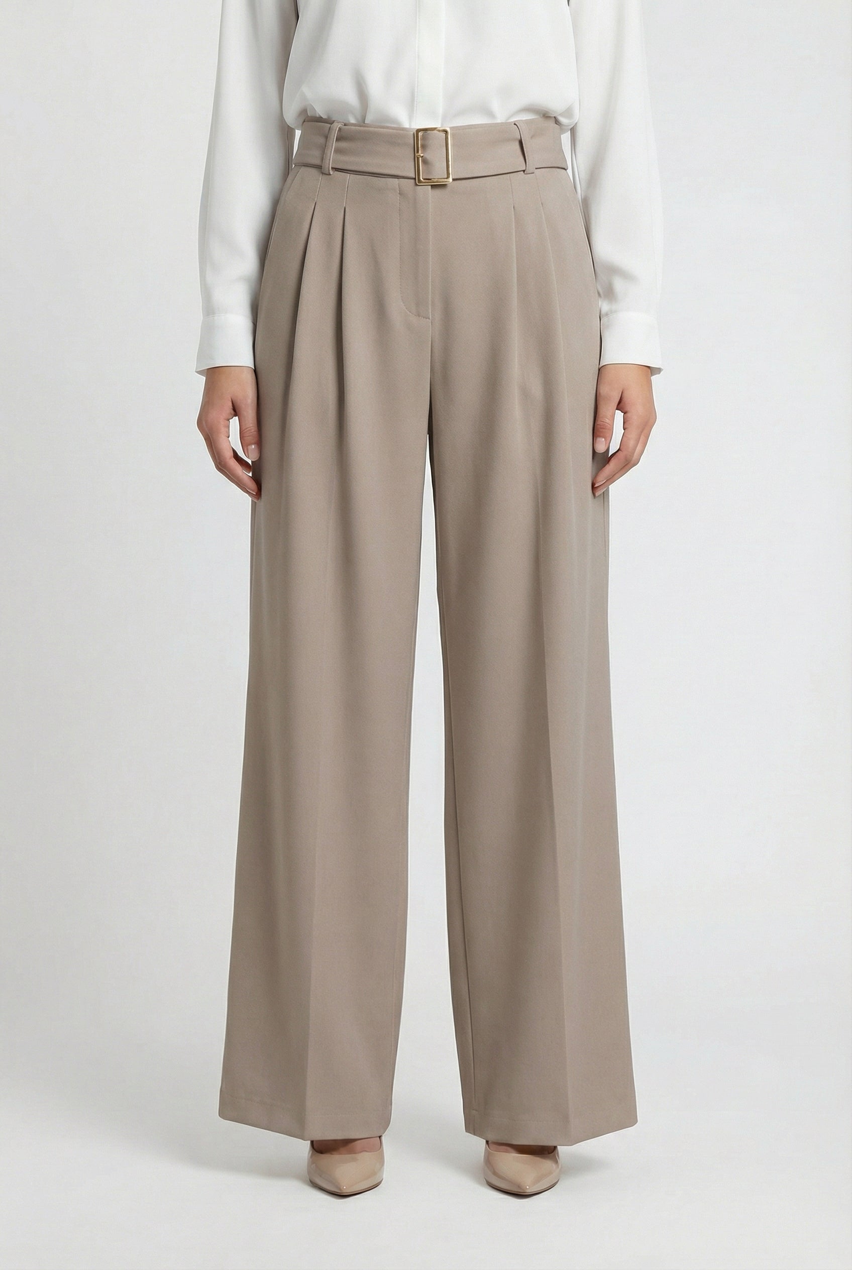 Belted High-Waist Wide-Leg Trousers