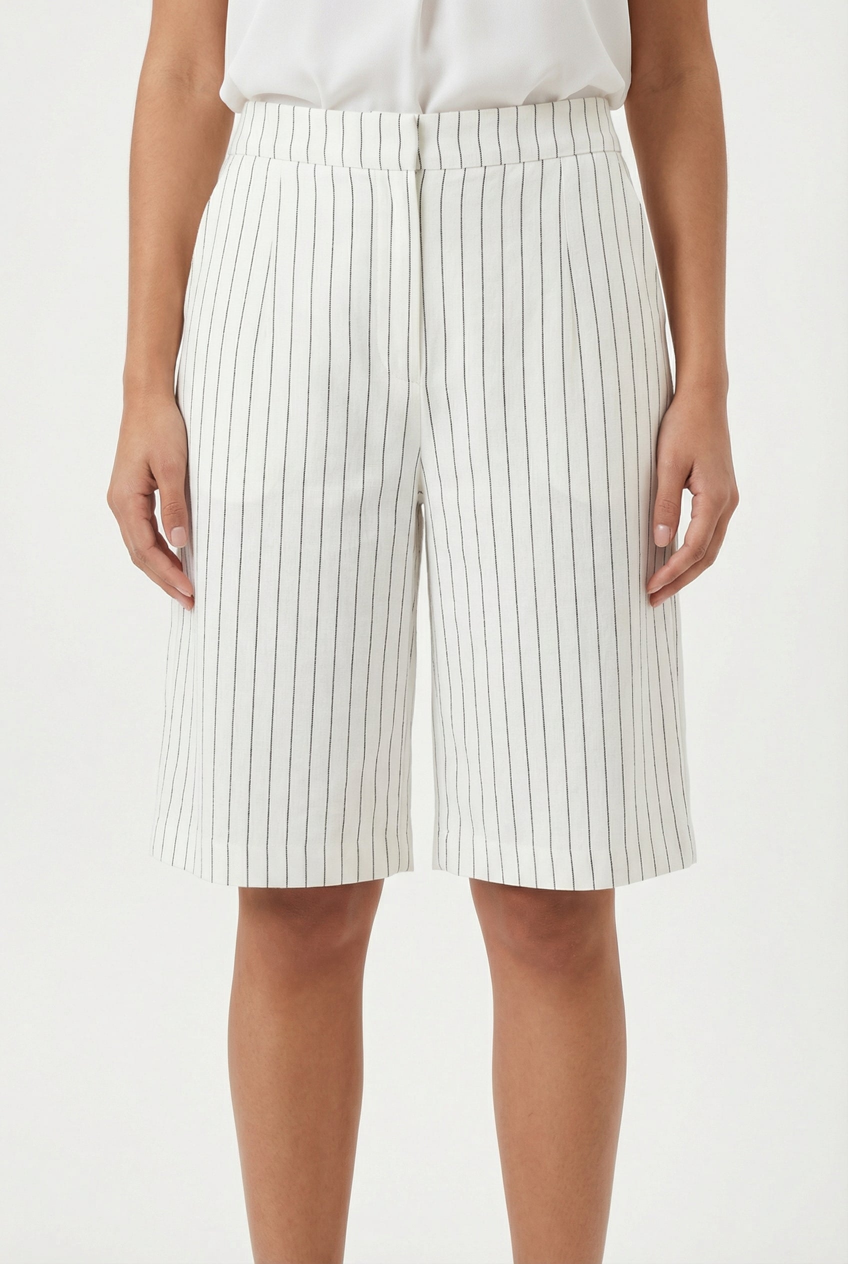 Pinstripe Linen-Blend Bermuda Shorts