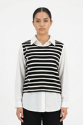 Striped Side-Button Layered Illusion Top