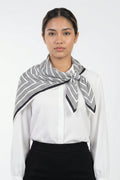 Classic White Blouse with Striped Scarf Detail