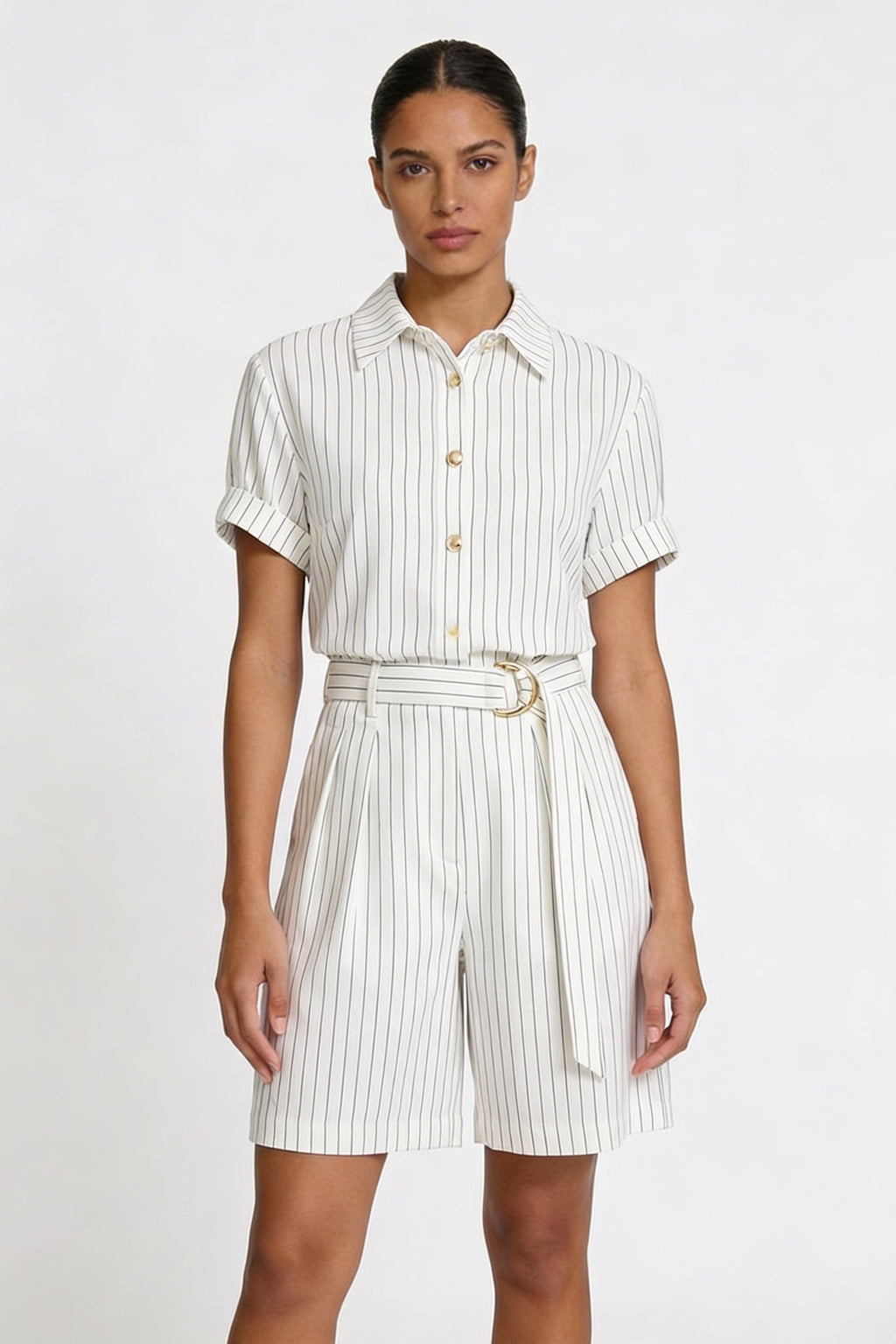 Pinstripe Button-Down Short Set