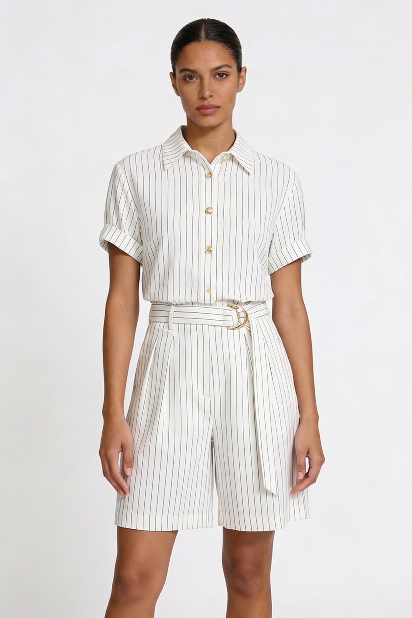 Pinstripe Button-Down Short Set