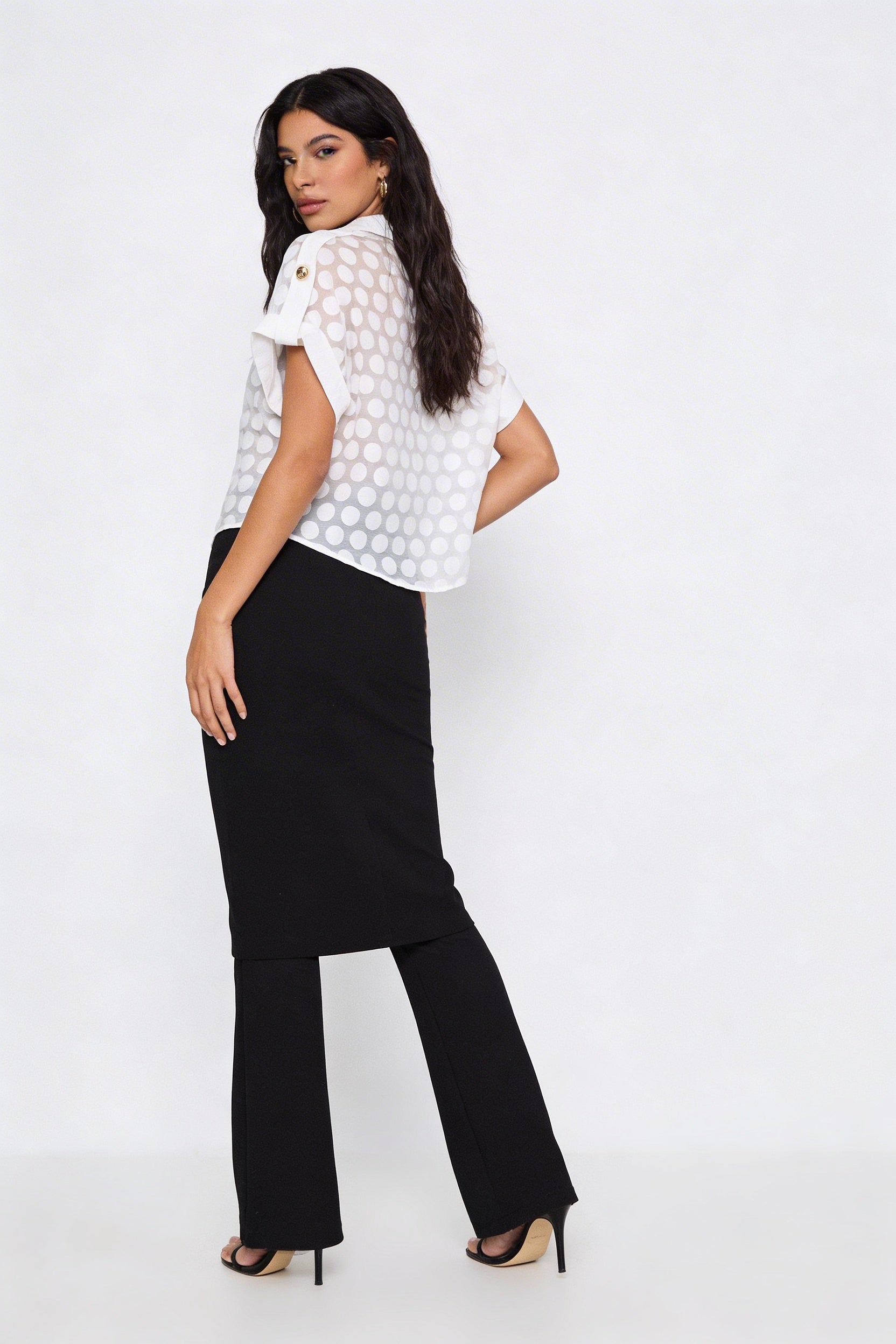 Sheer Polka Dot Button-Down Blouse