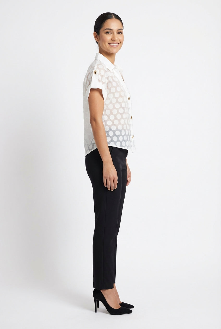 Sheer Polka Dot Button-Down Blouse