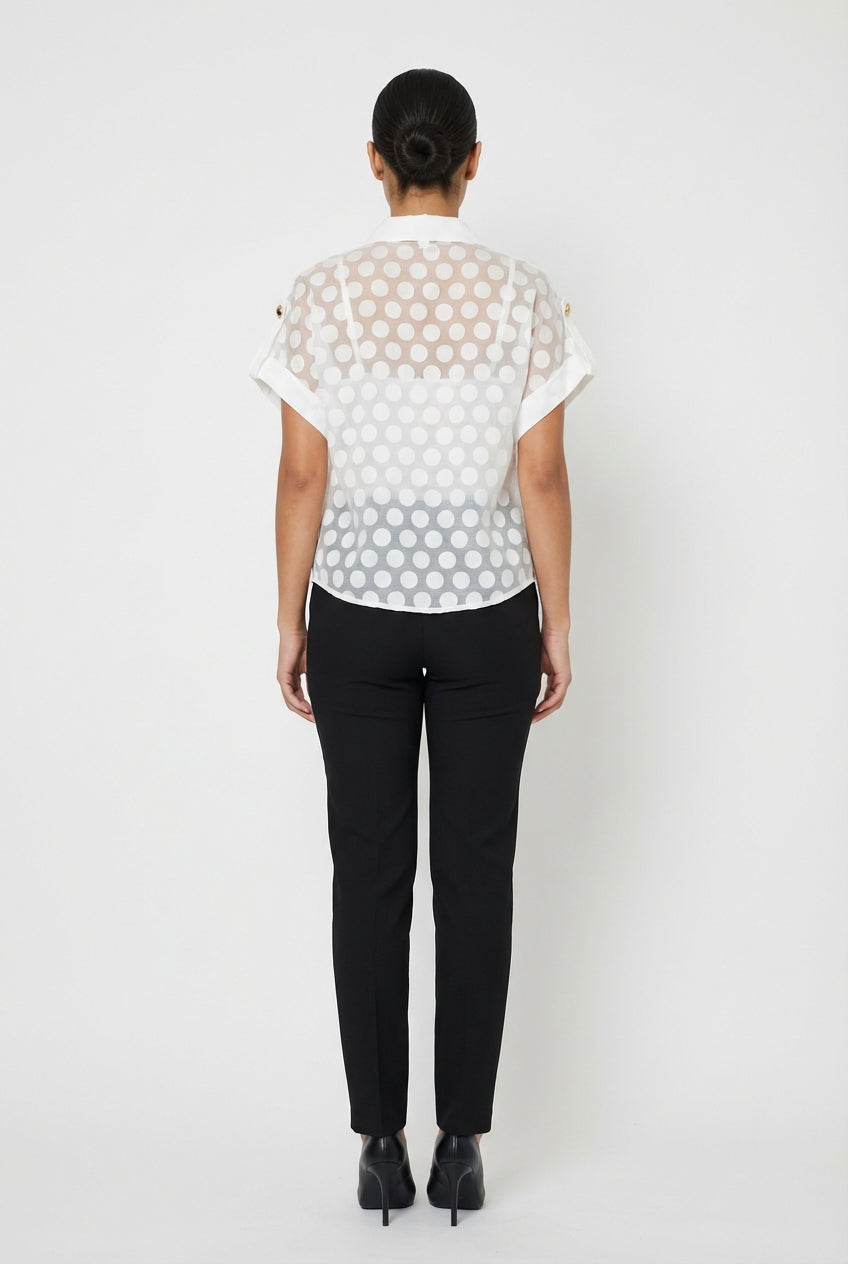 Sheer Polka Dot Button-Down Blouse